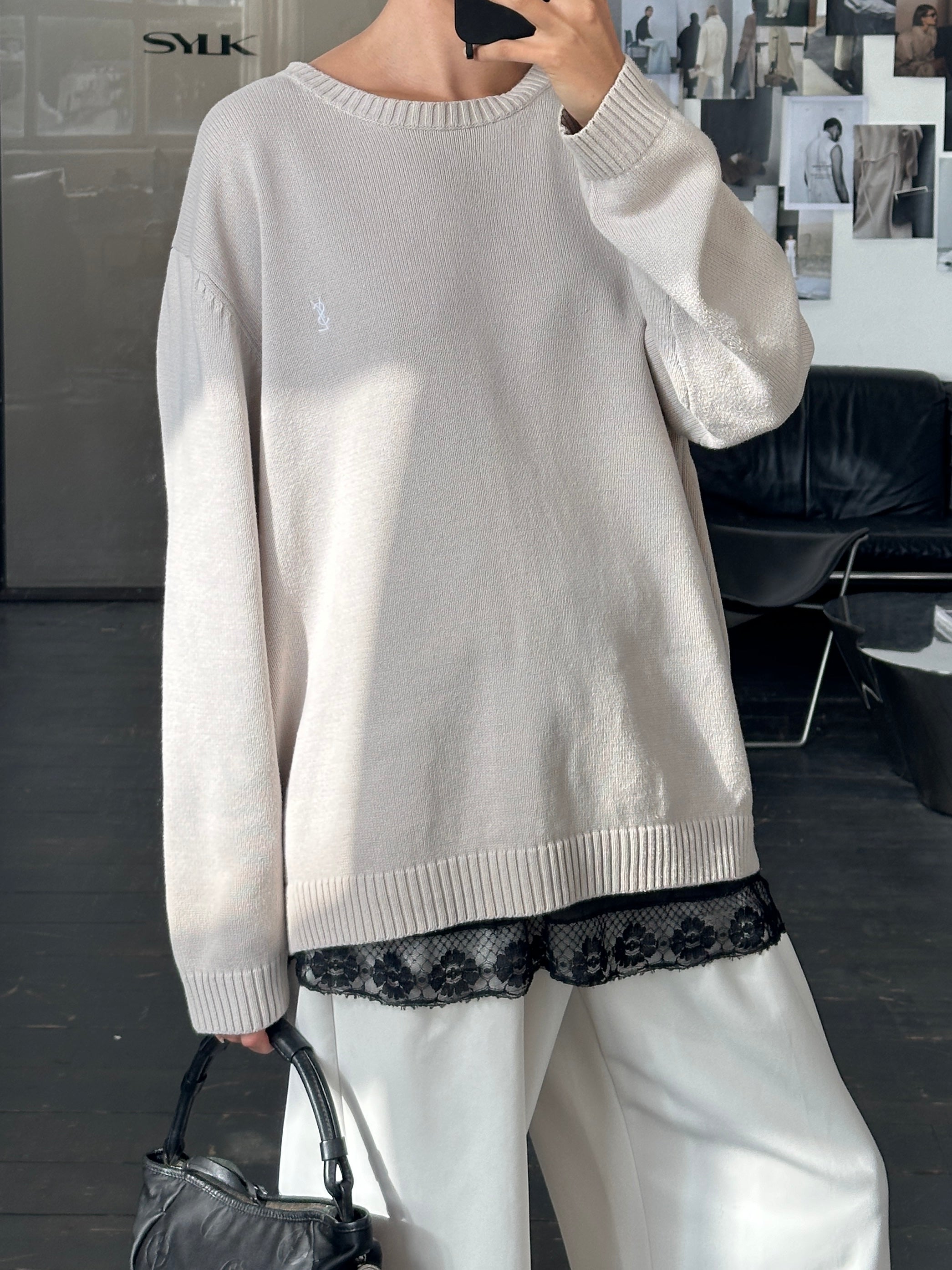 Yves Saint Laurent 2000s Pure Cotton Knitted Logo Jumper - XL - SYLK