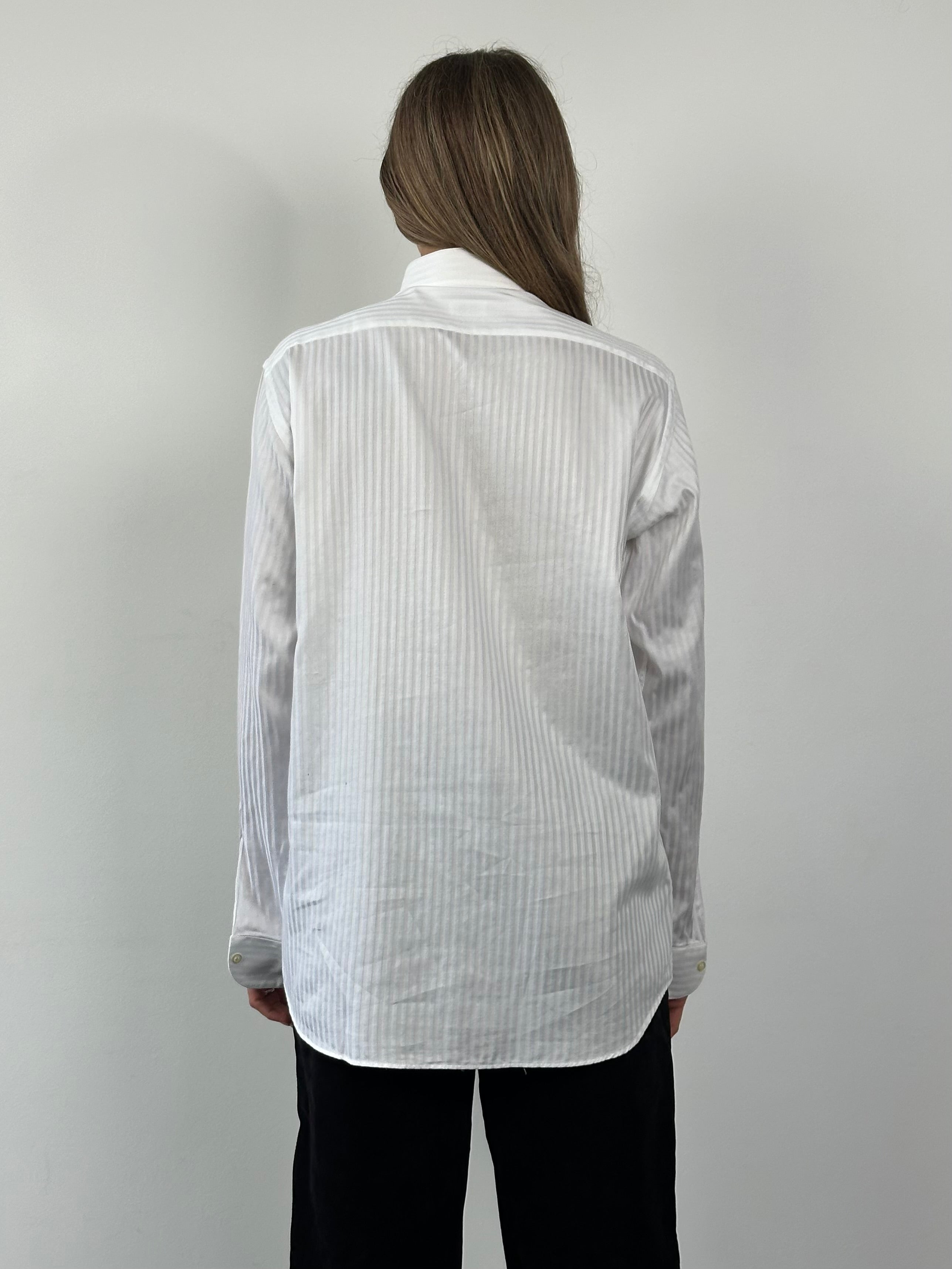 Italian Vintage Pure Cotton Stripe Wing Collar Shirt - L - SYLK