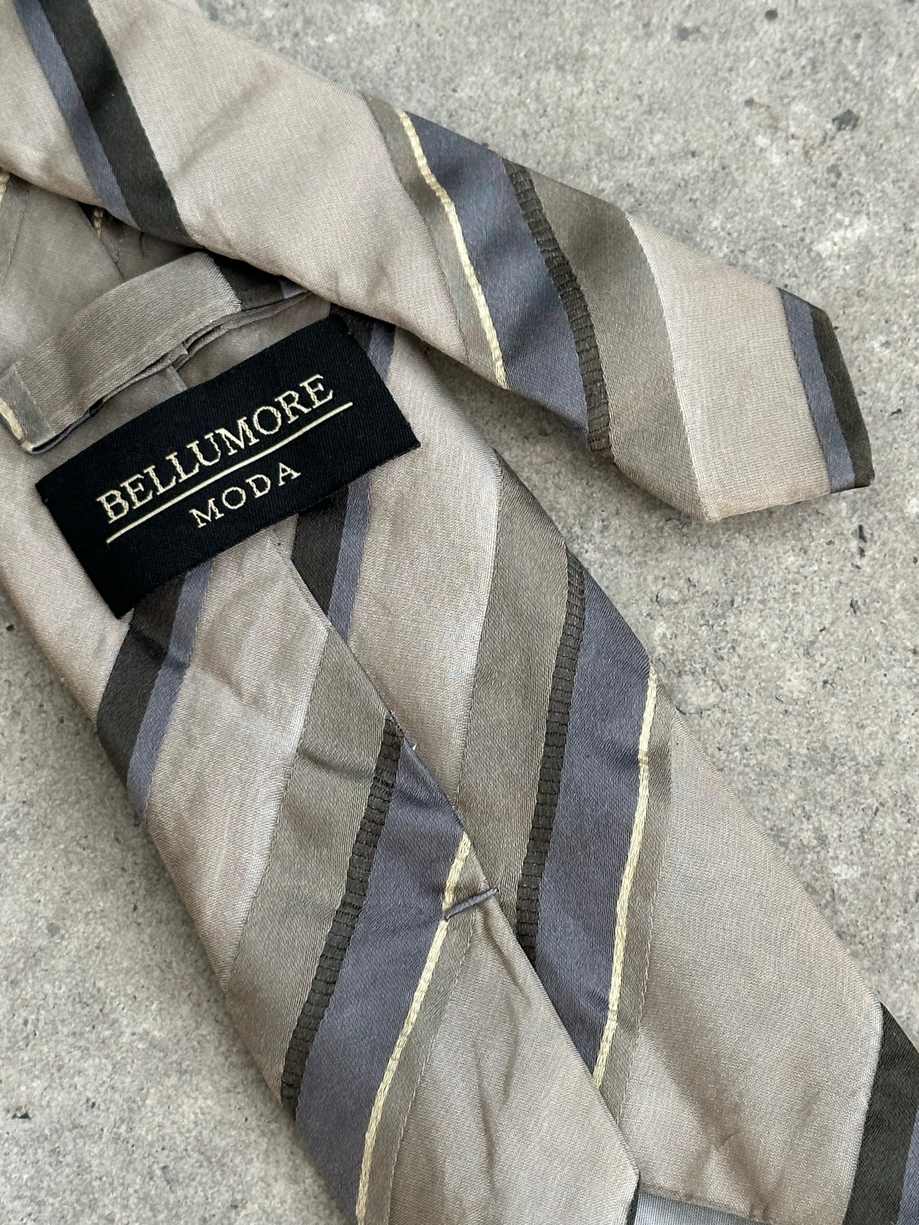 Vintage Japanese 1990s pure silk striped tie, classic design with vibrant colors, ideal for formal or stylish occasions.