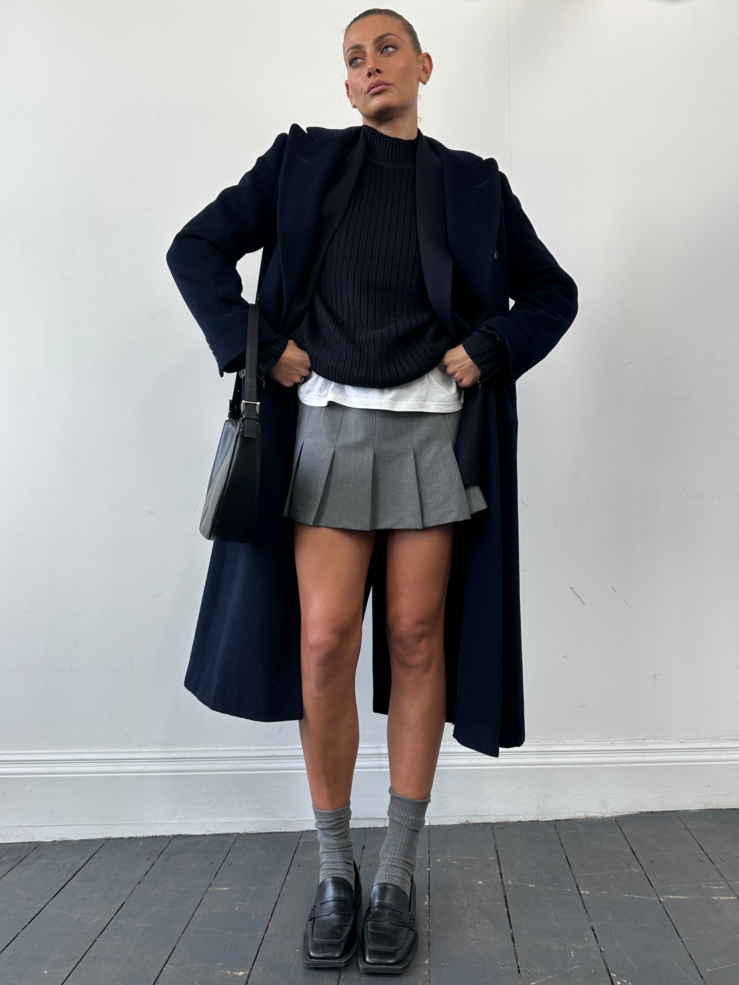 Vintage wool and cashmere double-breasted coat in size small, featuring a classic design and tailored fit.
