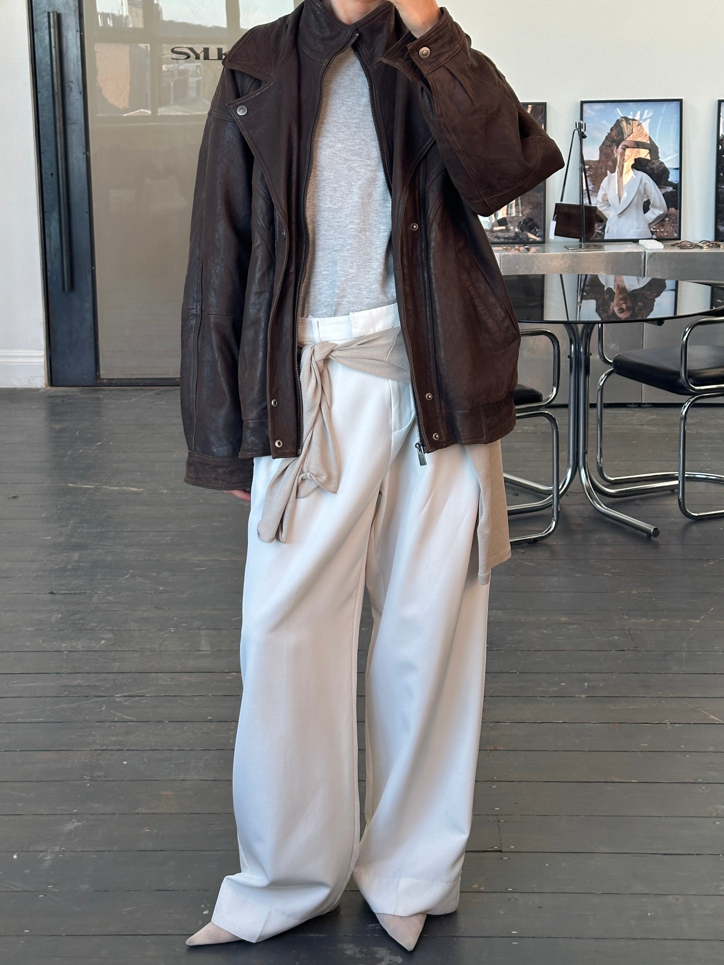 Vintage 1990s High Neck Bomber Leather Jacket - XL - SYLK