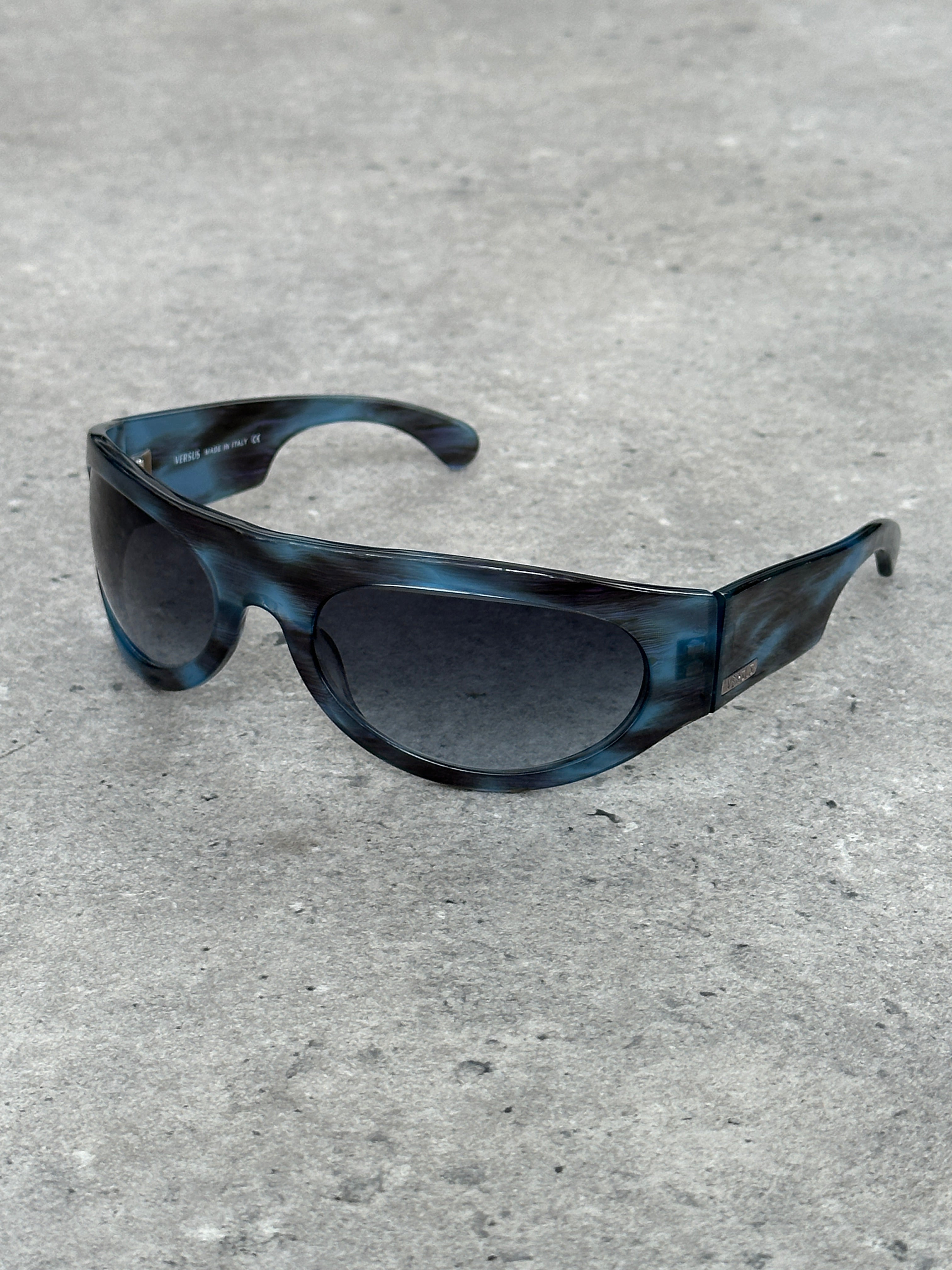 Versace Versus 2000s Marbled Wrap Shield Logo Sunglasses