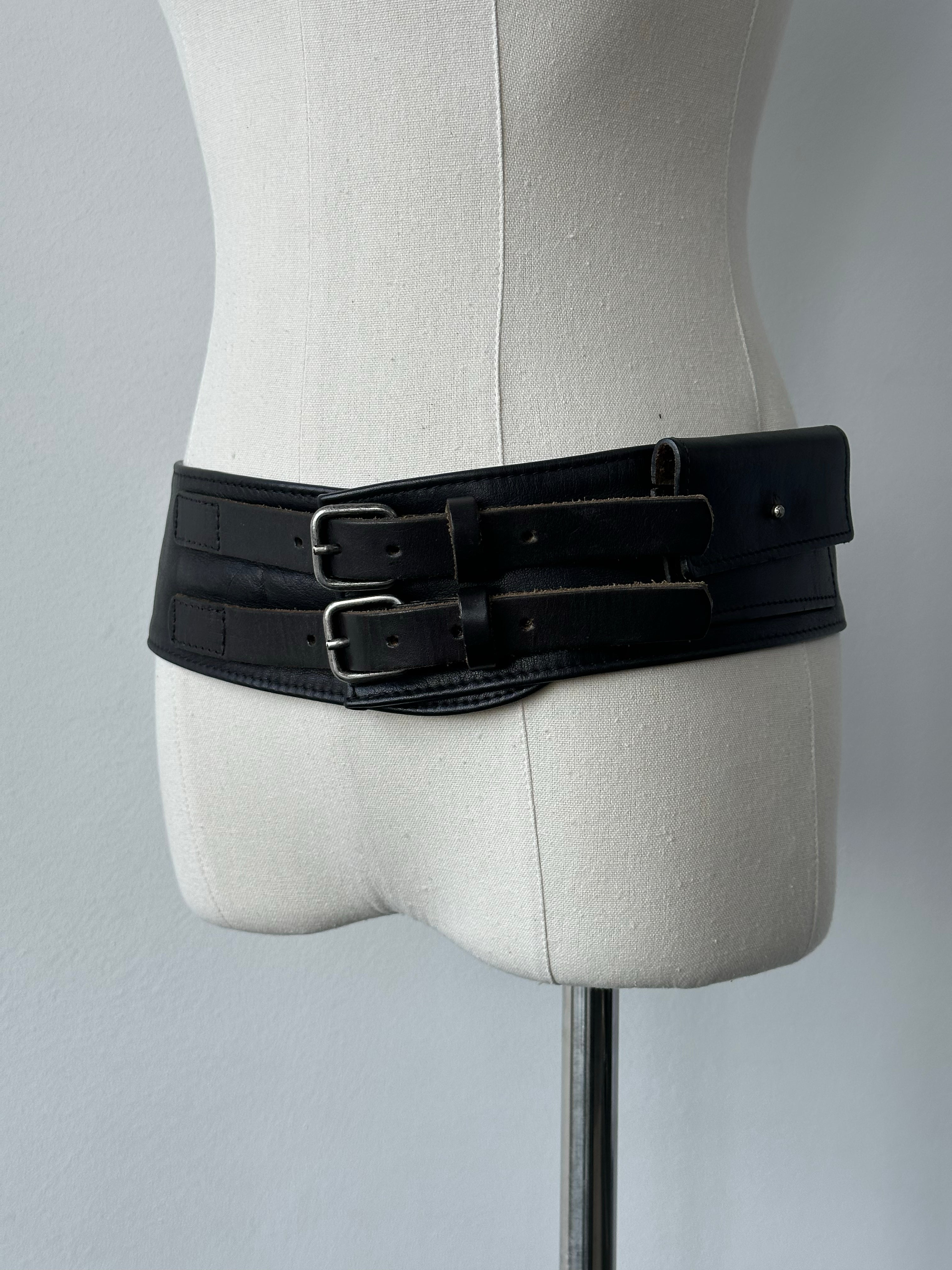 Vintage 1990s Leather Double Zip Belt Bag - W30-34