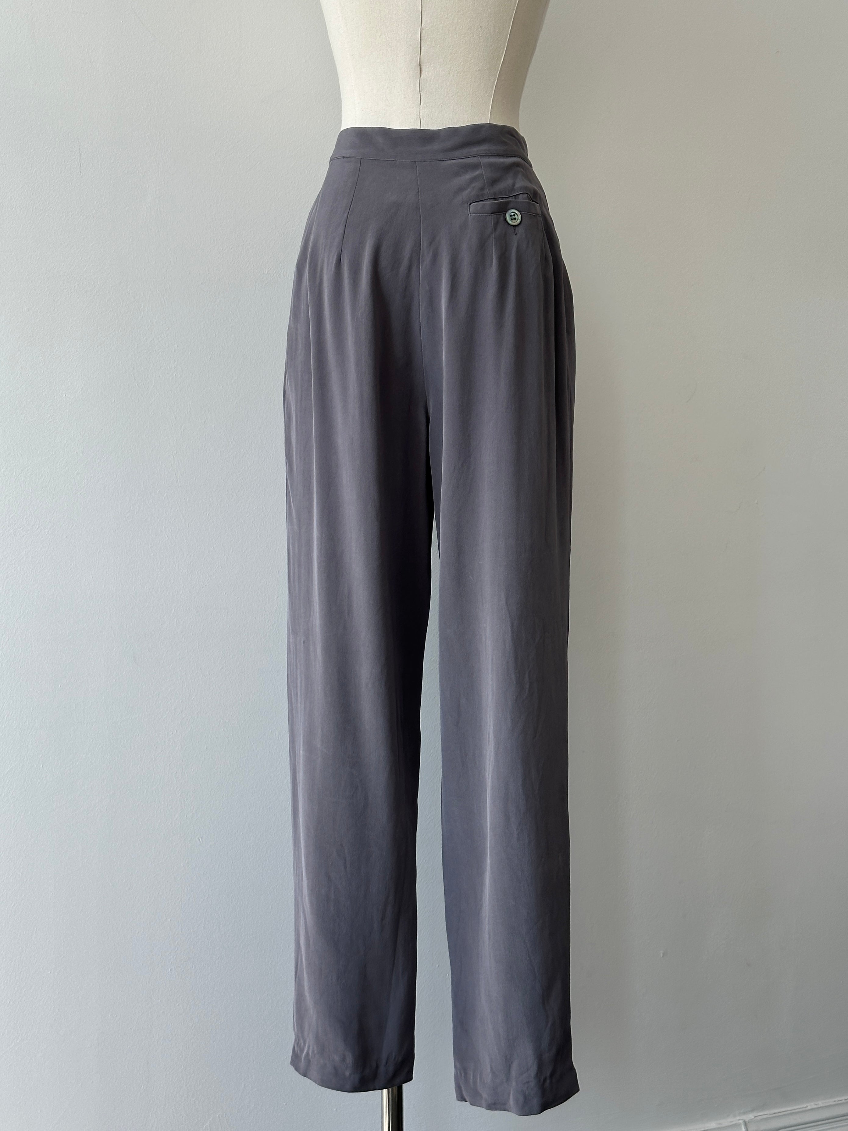 Vintage 1990s Pure Silk Tapered Leg Tailored Trousers - W25