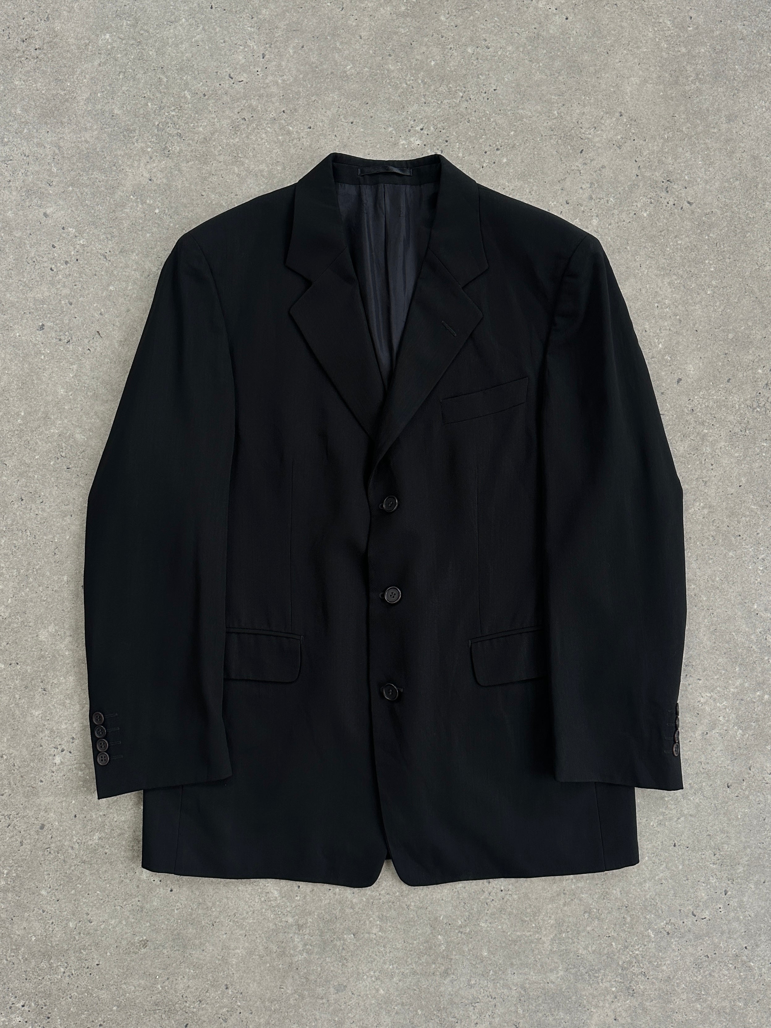 Yves Saint Laurent Pour Homme 1990s pure wool single-breasted blazer in size 40R/L, tailored fit, dark classic style.