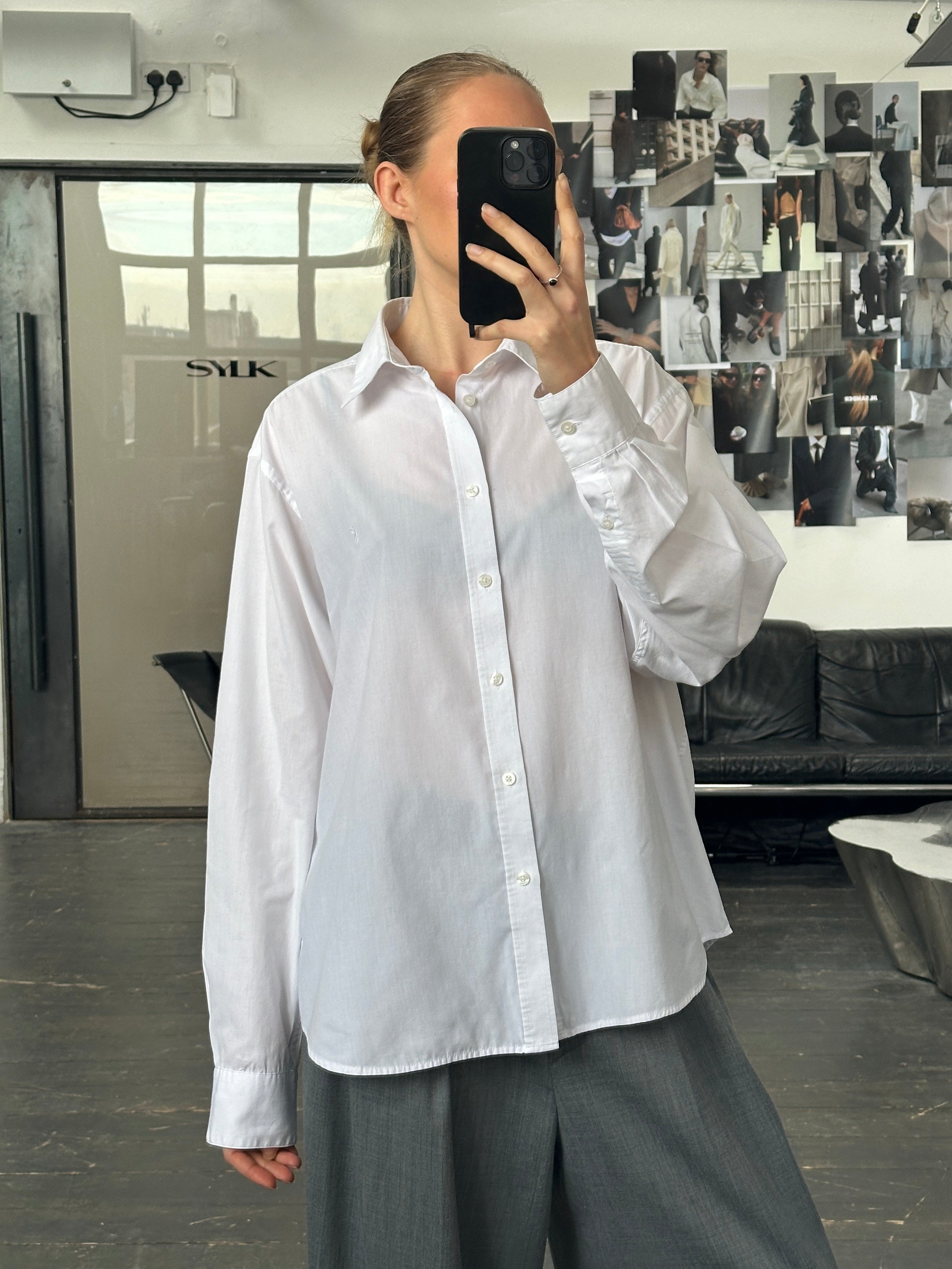 Yves Saint Laurent Pour Homme 2000s cotton shirt in size large/x-large, white with button-down collar and classic fit.