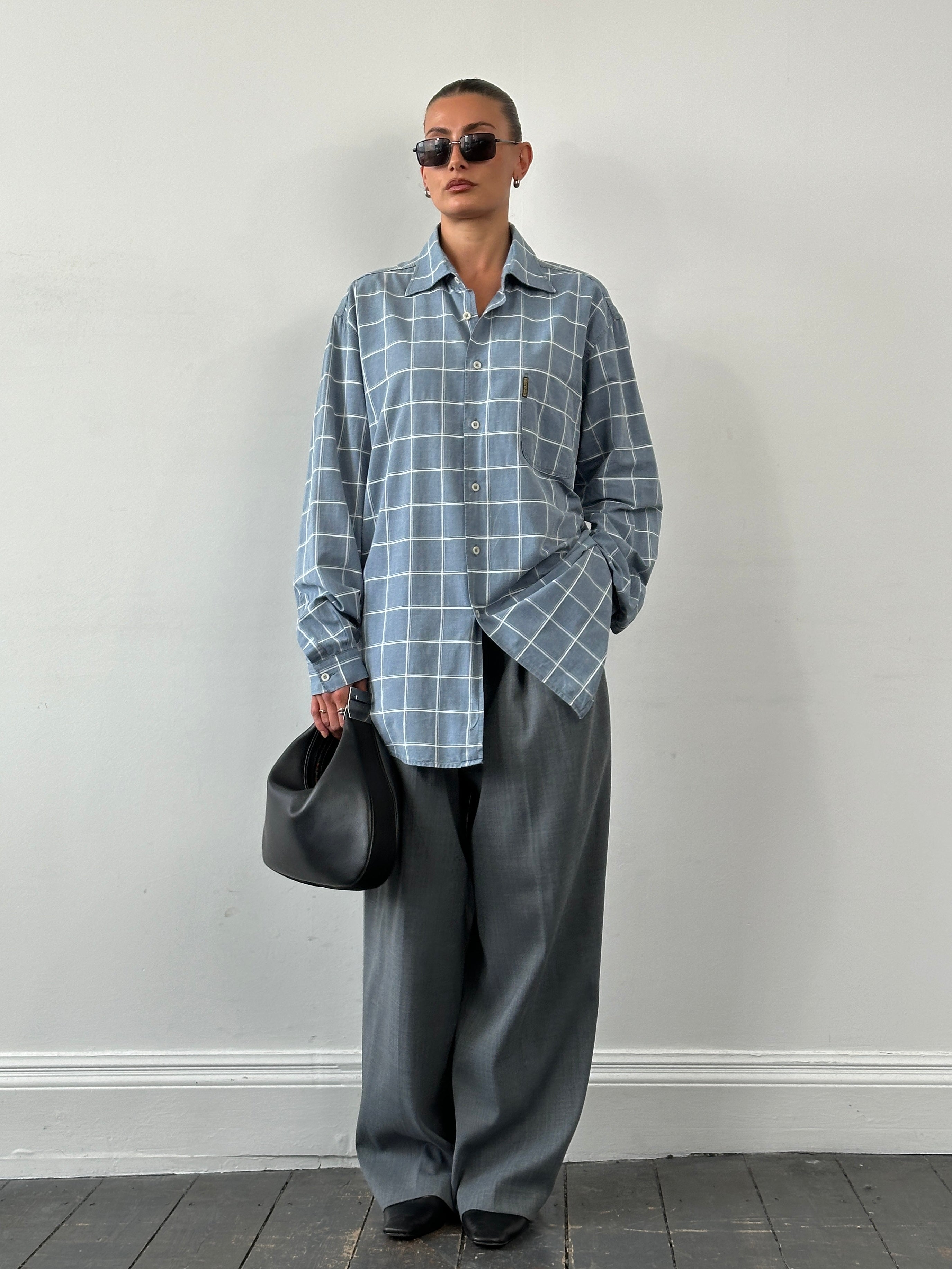 Armani Jeans check flannel cotton logo shirt in XXL, featuring a classic plaid pattern and embroidered Armani logo.