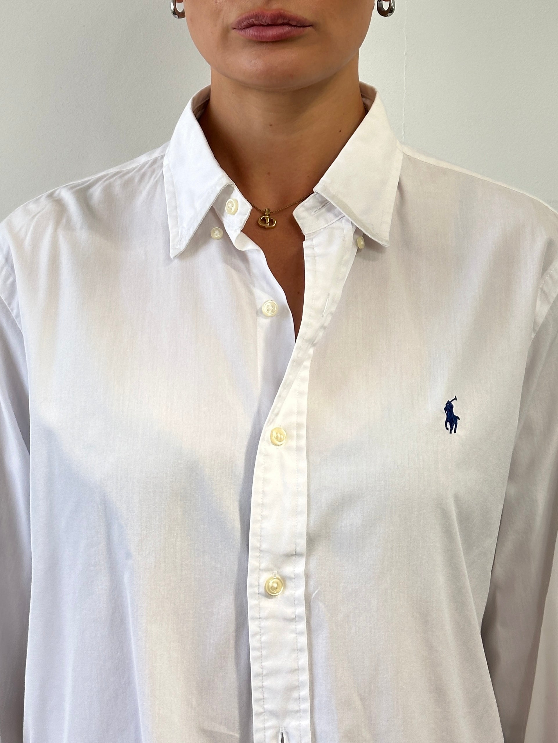 Ralph Lauren cotton logo shirt in size large, featuring classic design and Ralph Lauren branding on the chest.