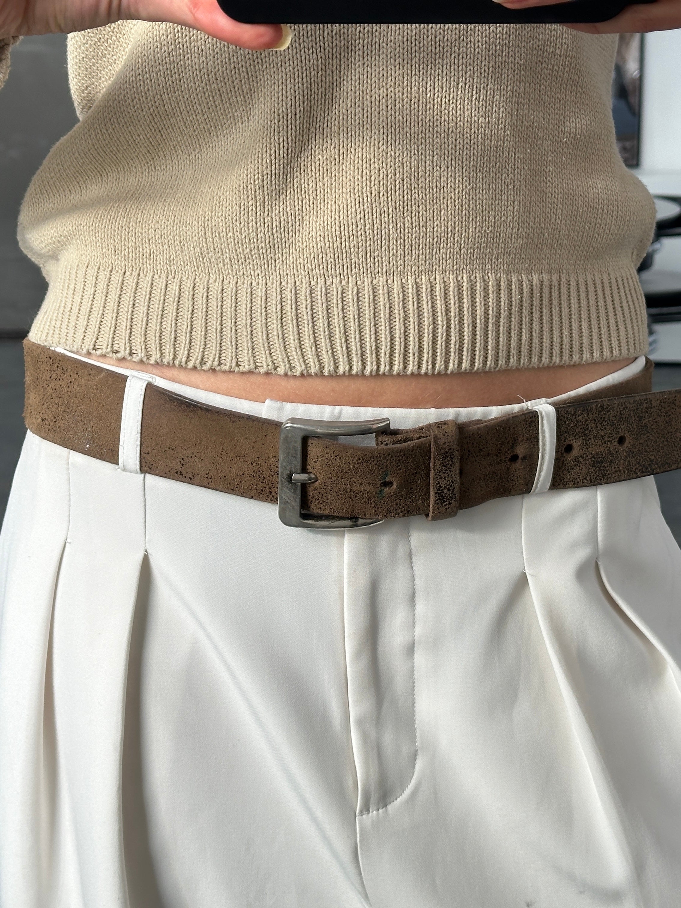 Vintage 1990s Distressed Leather Belt - W34-40 - SYLK