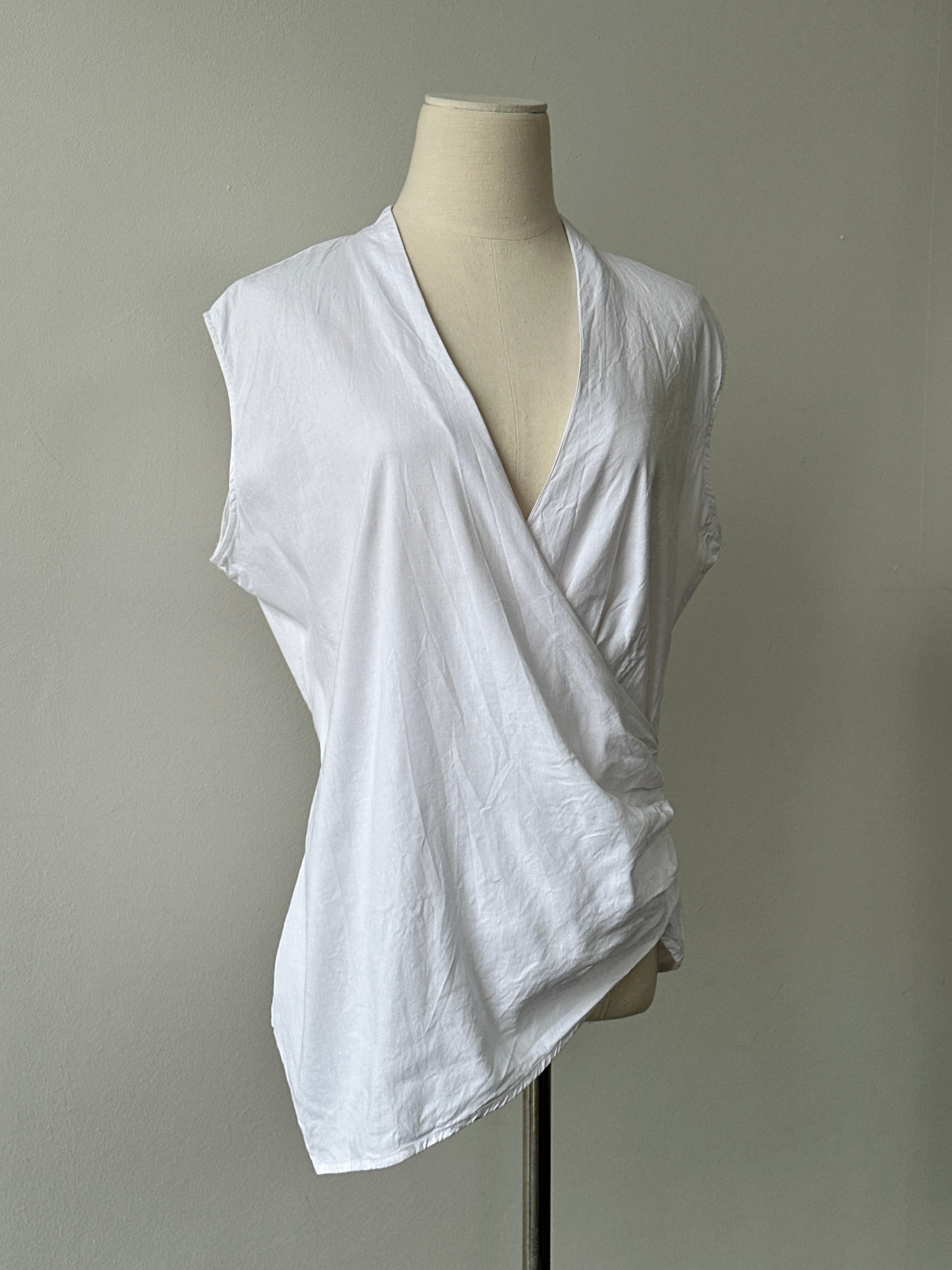 Nicole Farhi 2000s Linen Asymmetric Wrap Top - M-L