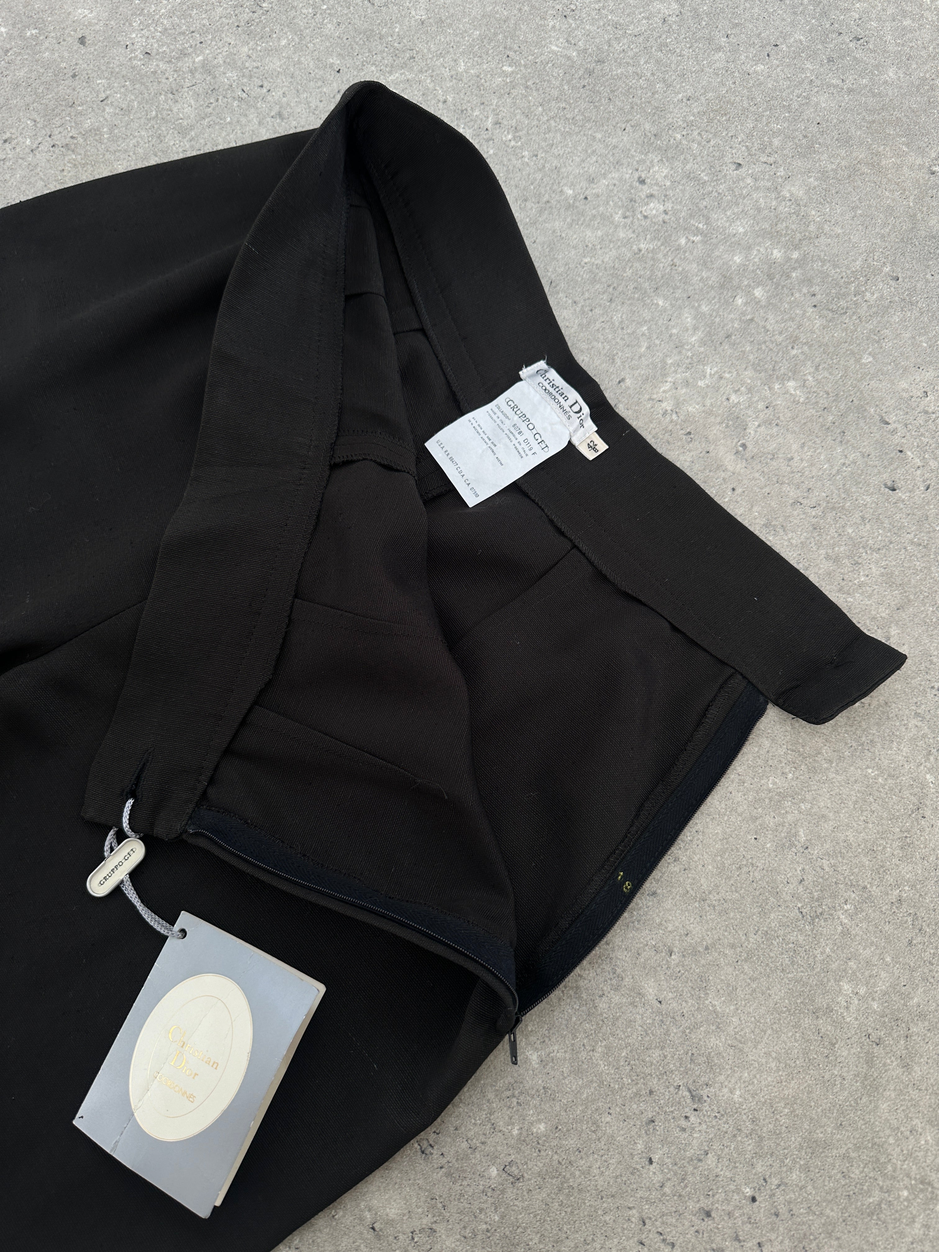 Christian Dior 1990s silk tapered leg trousers, W24, featuring classic tailored design and elegant fabric.