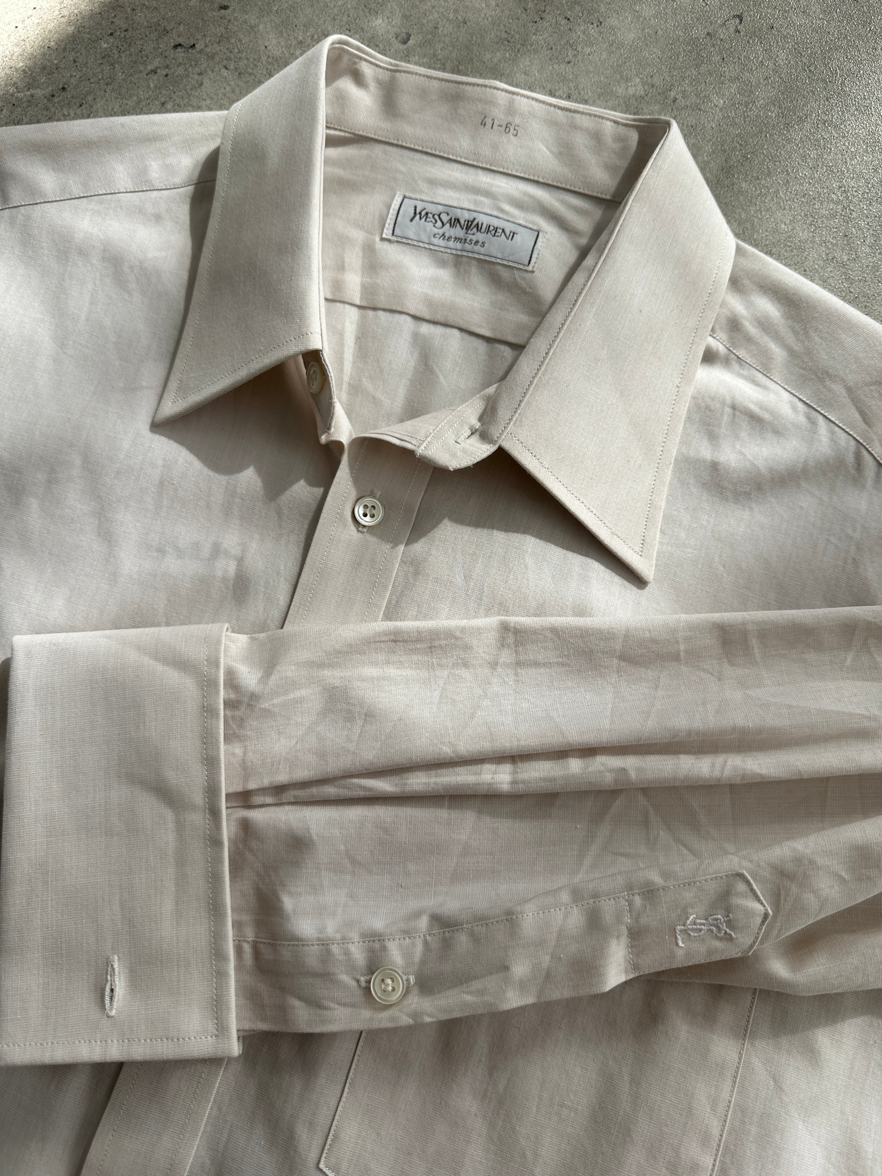 Yves Saint Laurent pure cotton logo dress shirt in size L, featuring classic collar and button-down front.