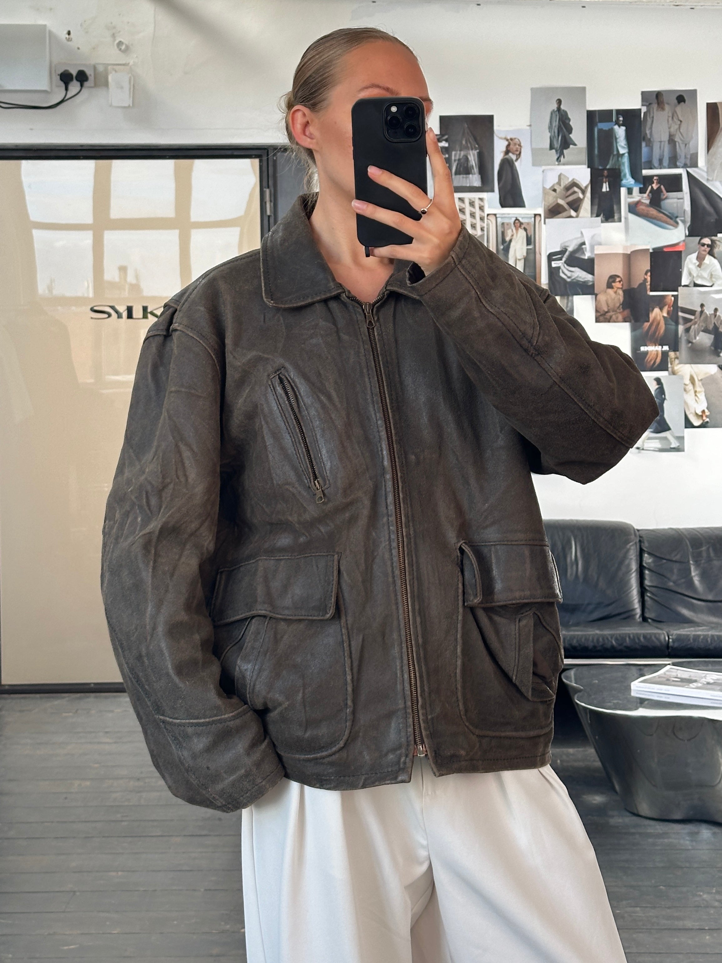 Italian Vintage 1980s Distressed Leather Jacket - XL | SYLK