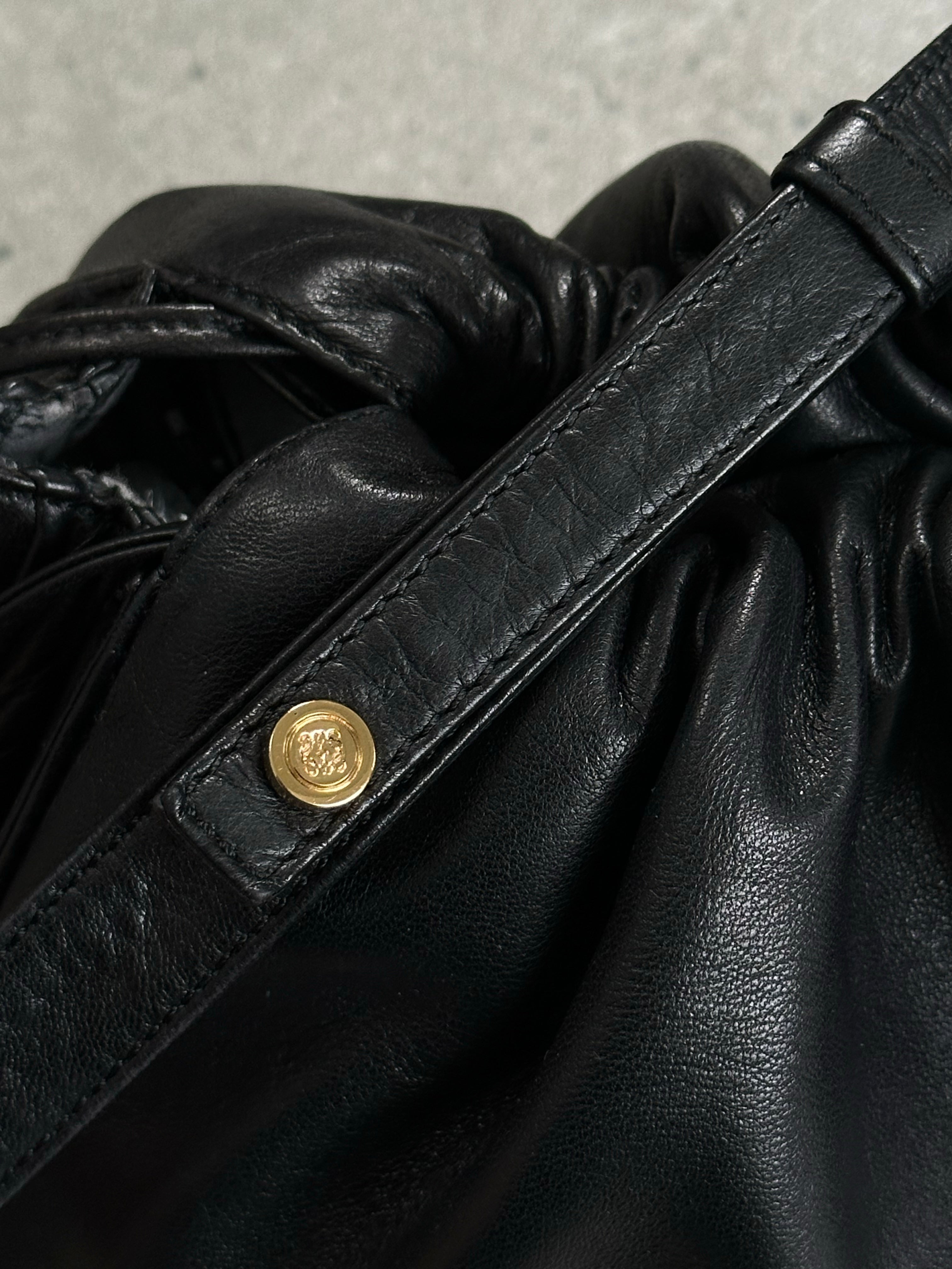 Loewe 1990s ruched leather Anagram crossbody bag with adjustable strap and signature logo detail.