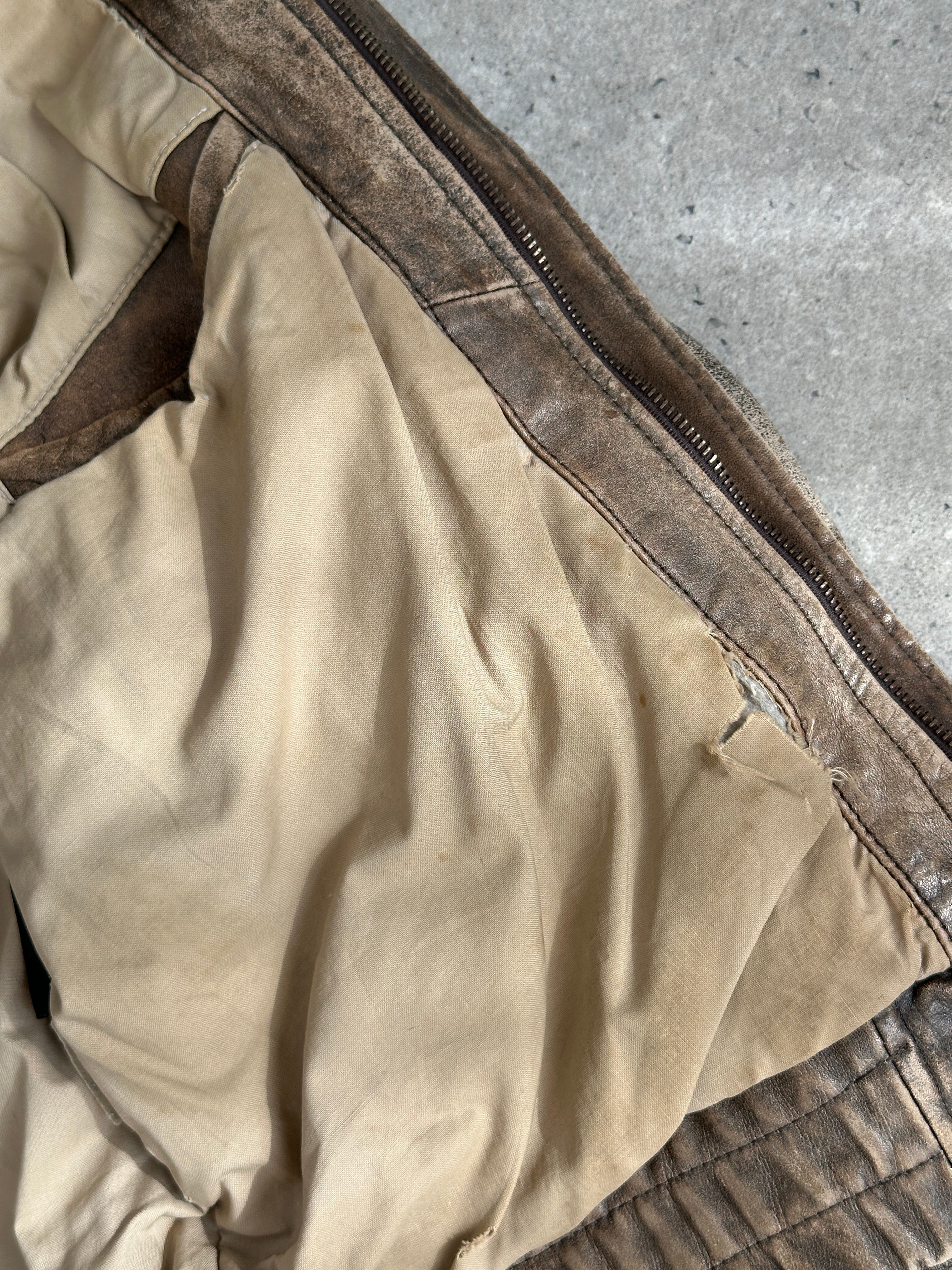 Vintage 1990s Distressed Leather Bomber Jacket - M-L