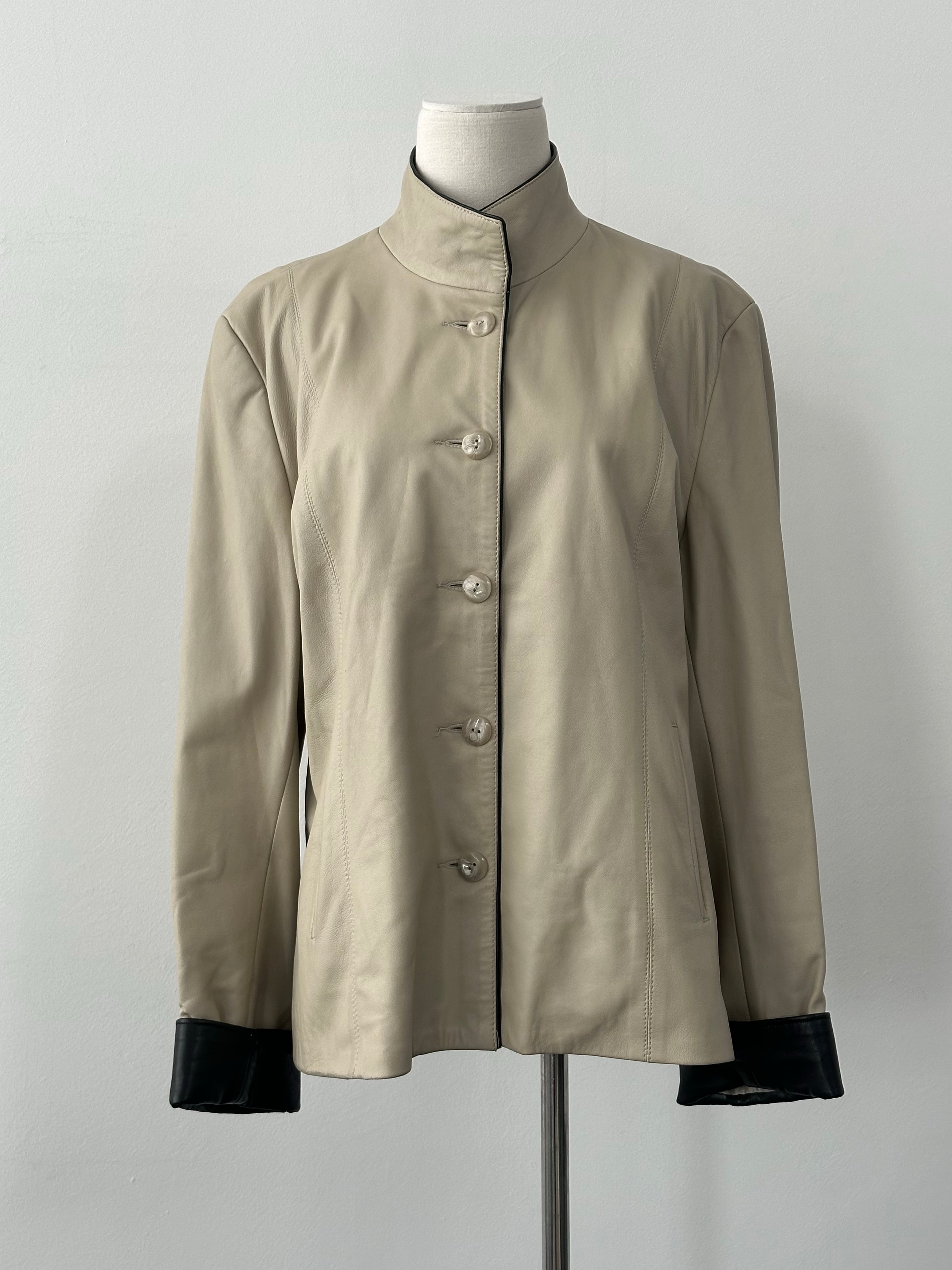 Vintage 1990s High Neck Contrast Leather Jacket - M