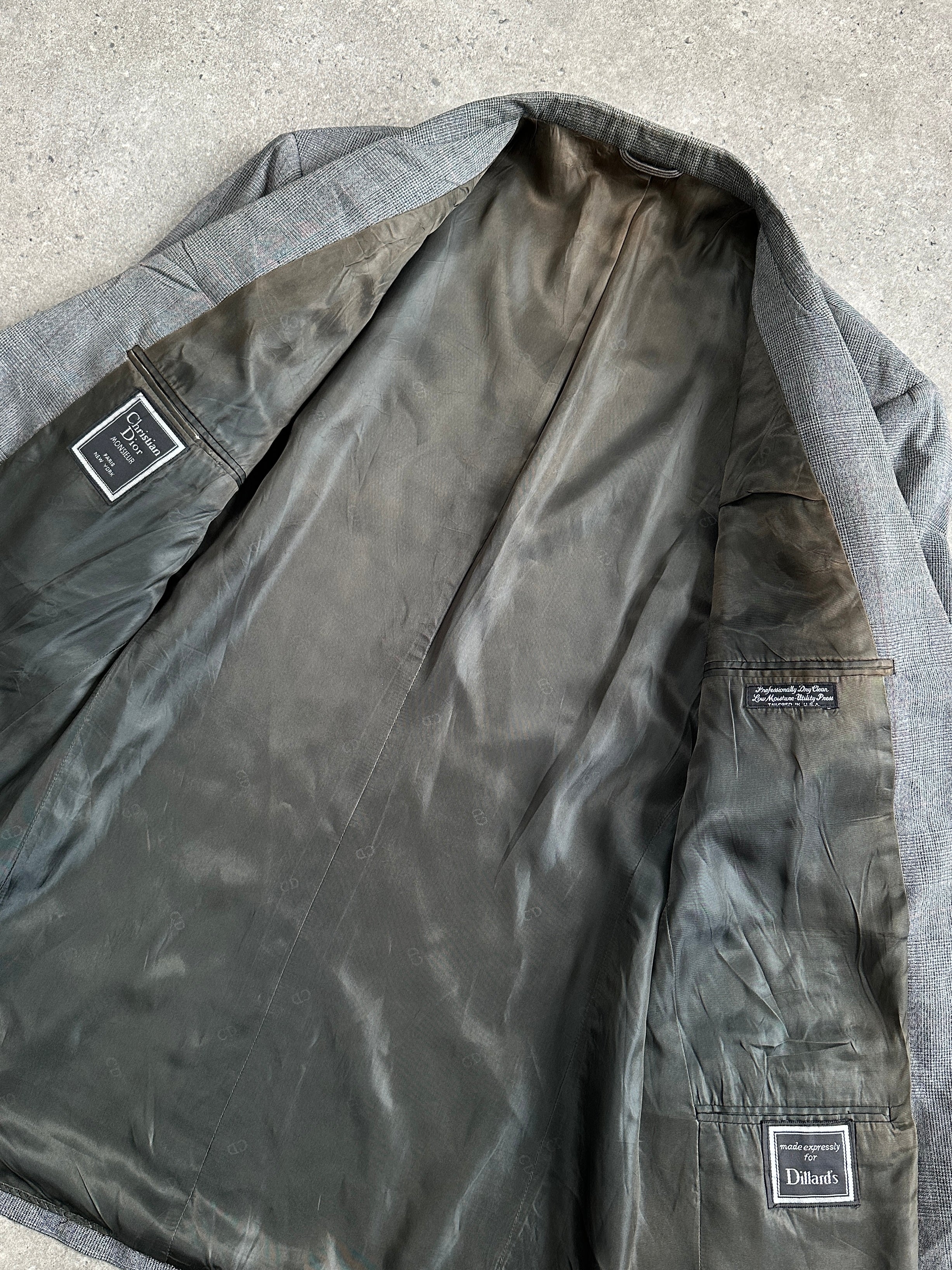 Christian Dior Monsieur 1990s wool check blazer, single-breasted, in size 42R/XL, showing the classic tailored fit and plaid pattern.