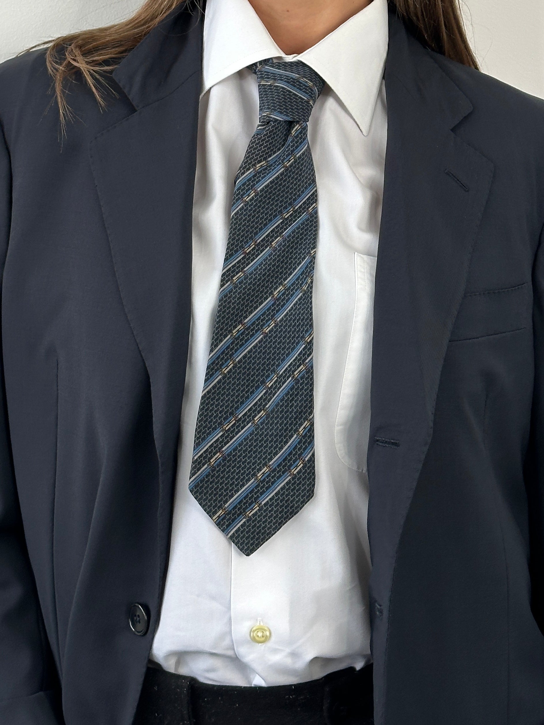 Celine Paris 1990s pure silk print tie featuring elegant pattern, displayed flat with vibrant colors and refined craftsmanship.