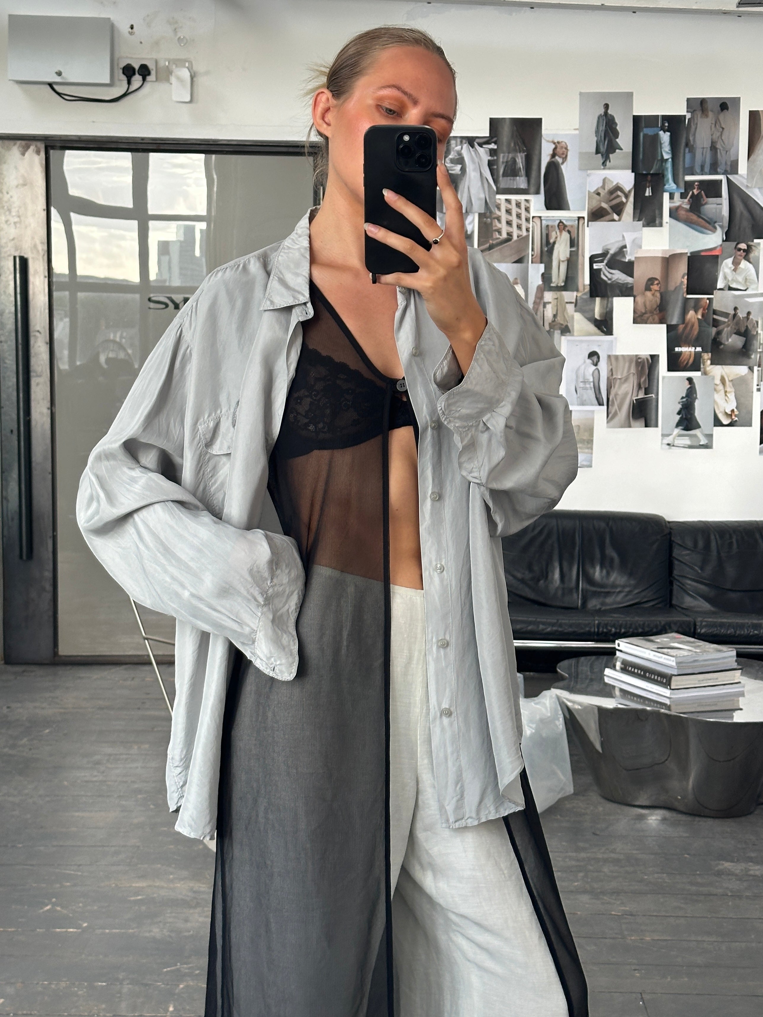 Vintage 2000s sheer floor-length cardigan, S/M, lightweight and transparent, styled with long sleeves and open front.