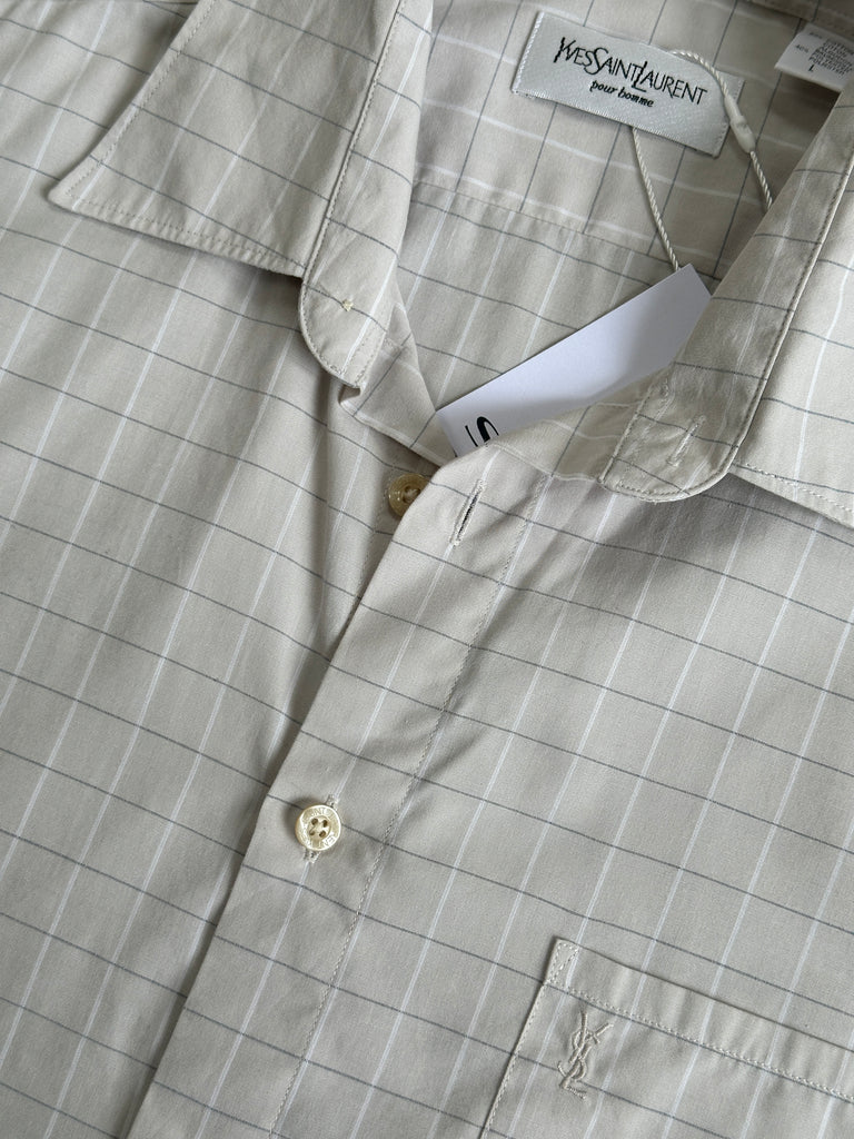 Yves Saint Laurent Check Cotton Logo Short Sleeve Shirt - L - SYLK
