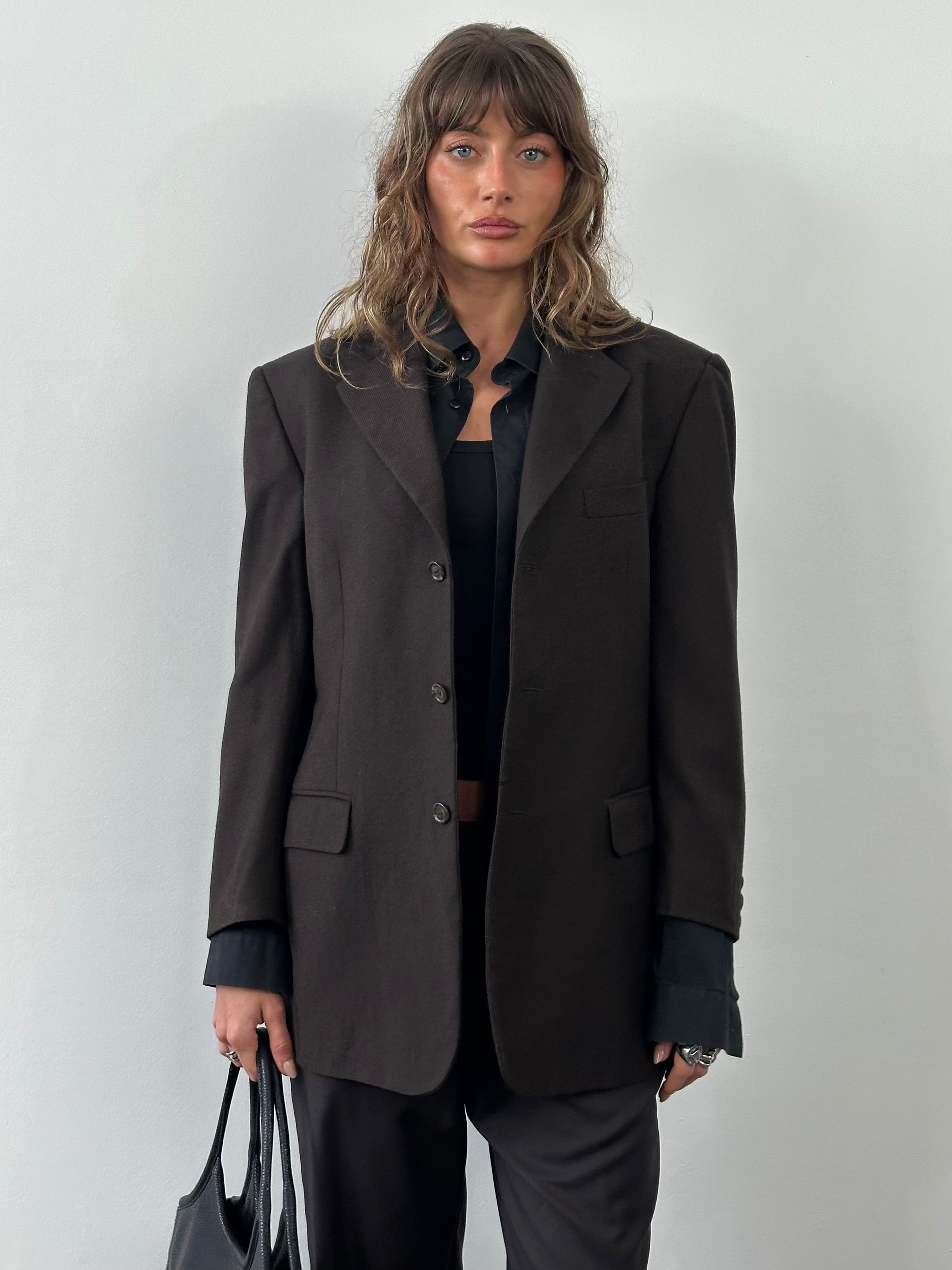 Yves Saint Laurent Pour Homme 1990s pure wool single-breasted blazer, size 38R, in classic tailored style.