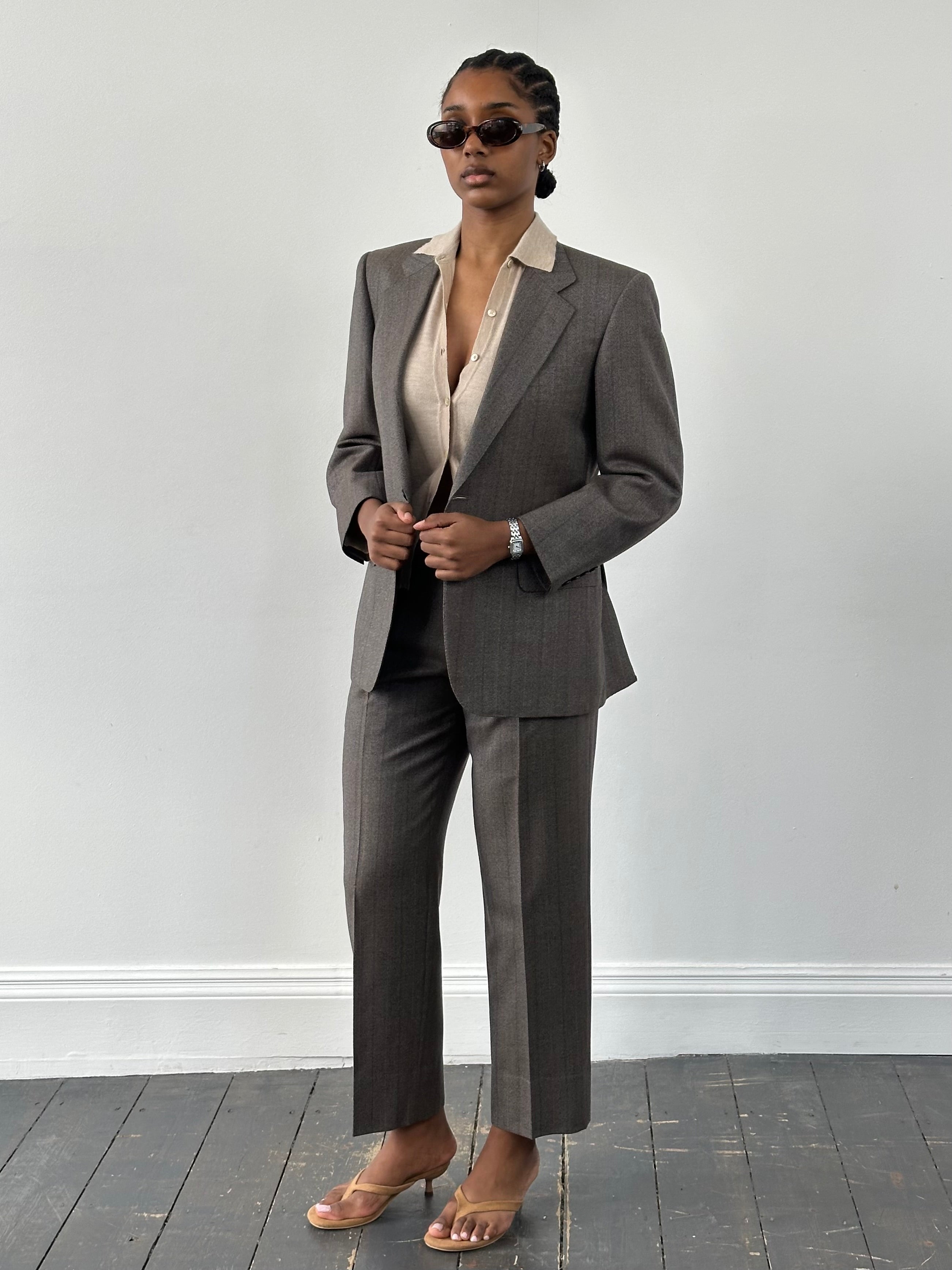 Burberry 1990s Pure Tasmanian Wool Stripe Single Breasted Suit - 36R/W26 - SYLK