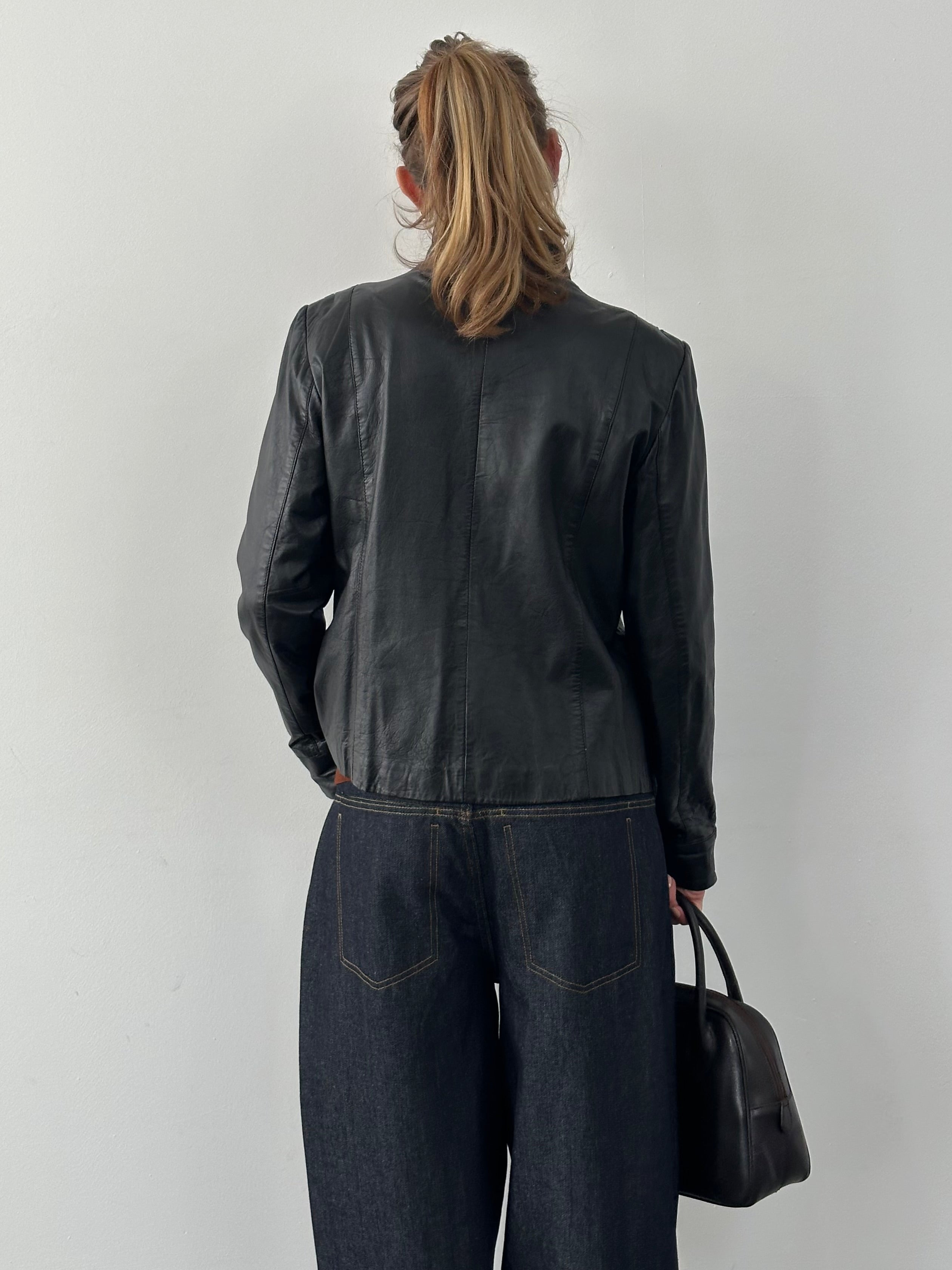 Vintage 1990s High Neck Leather Jacket - M-L