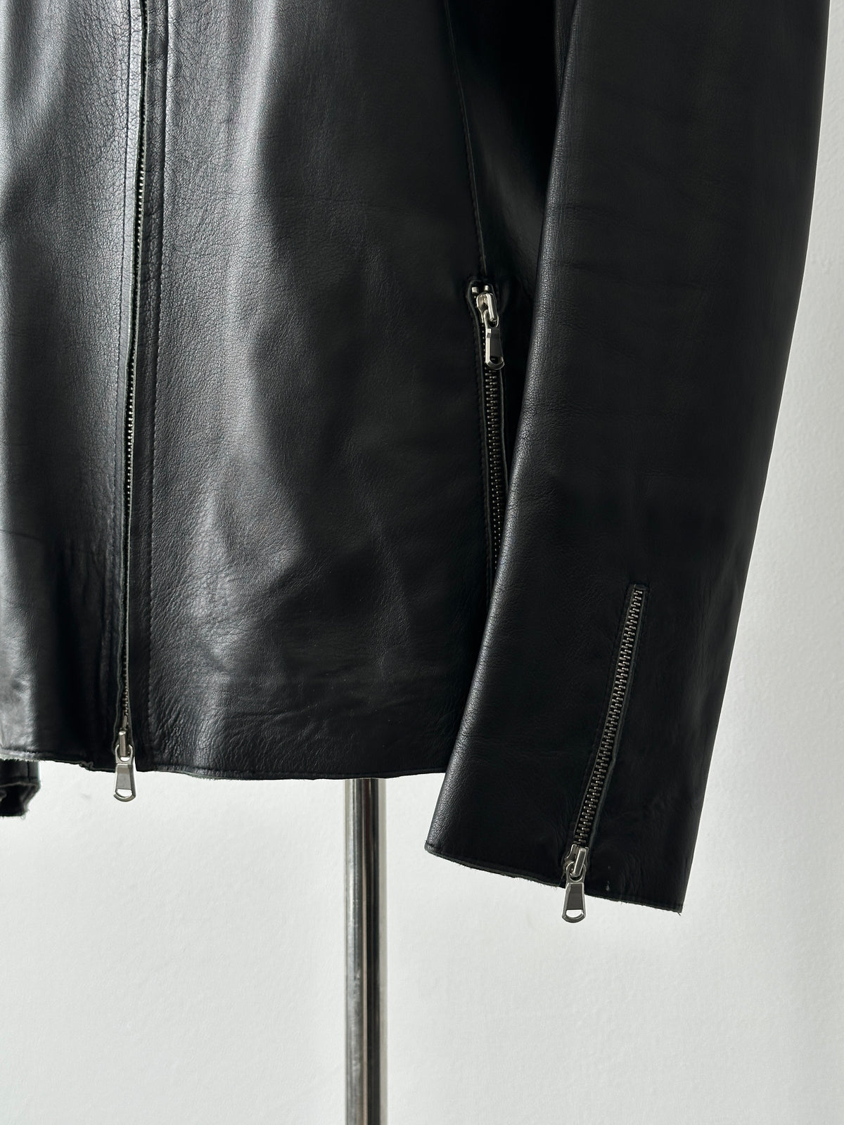 Vintage 1990s High Neck Double Zip Leather Jacket - S