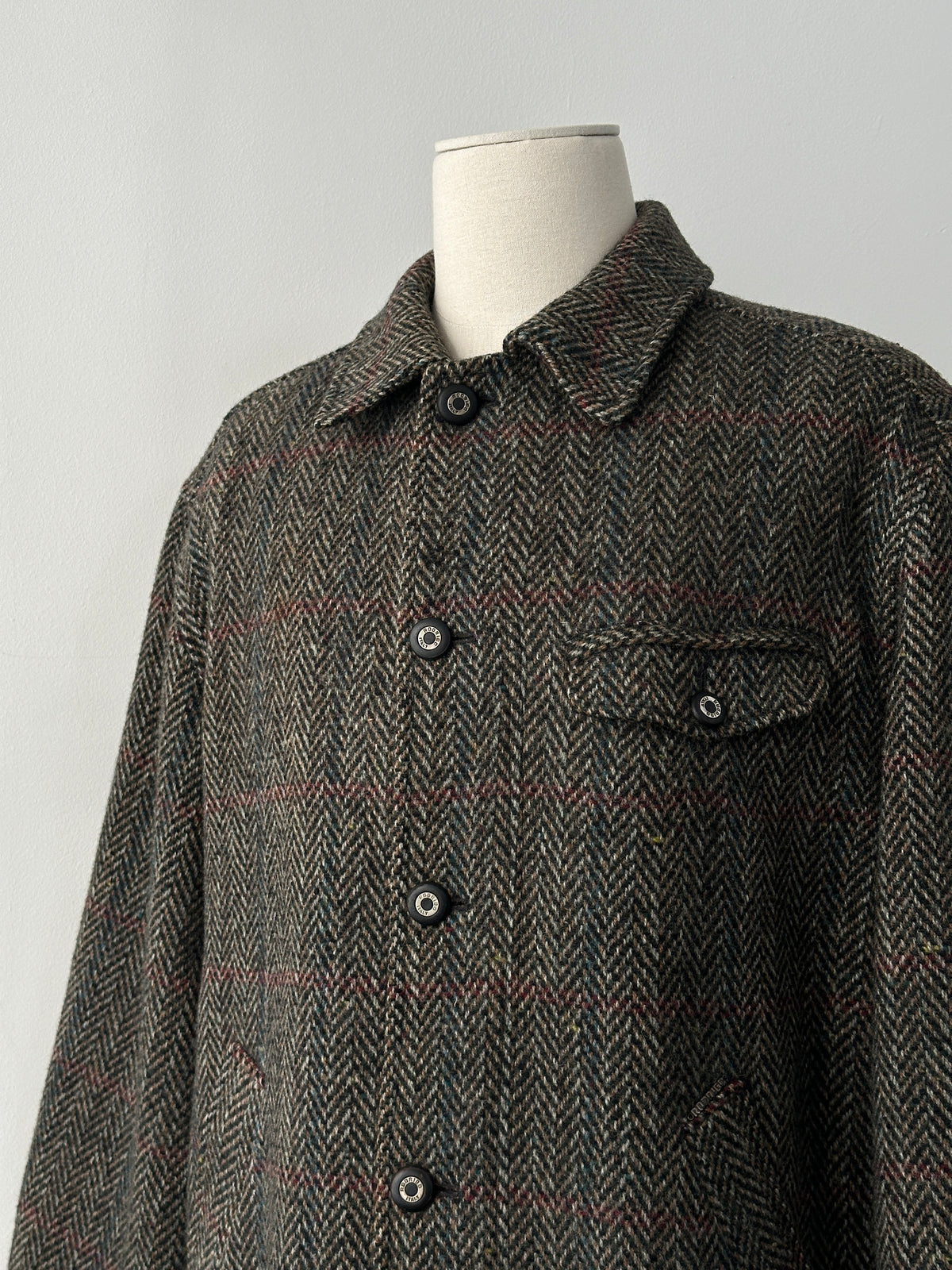 Italian Vintage 1980s Pure Wool Herringbone Coat - L