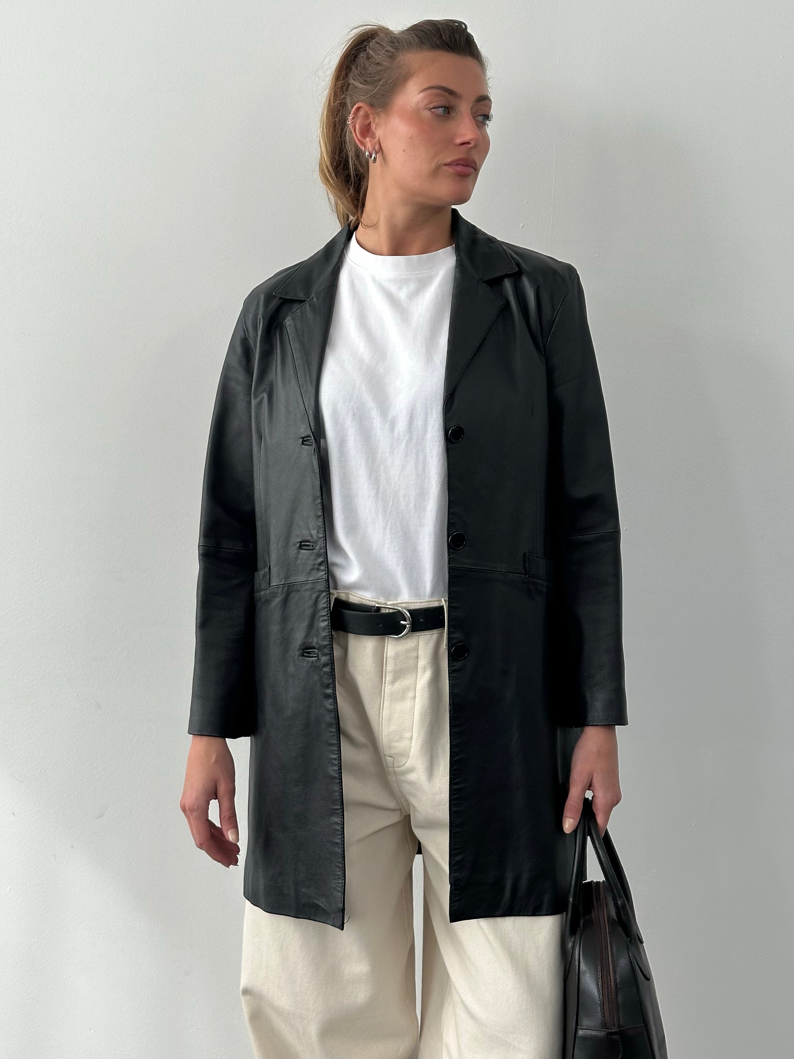Vintage 2000s Single Breasted Leather Trench Coat - S