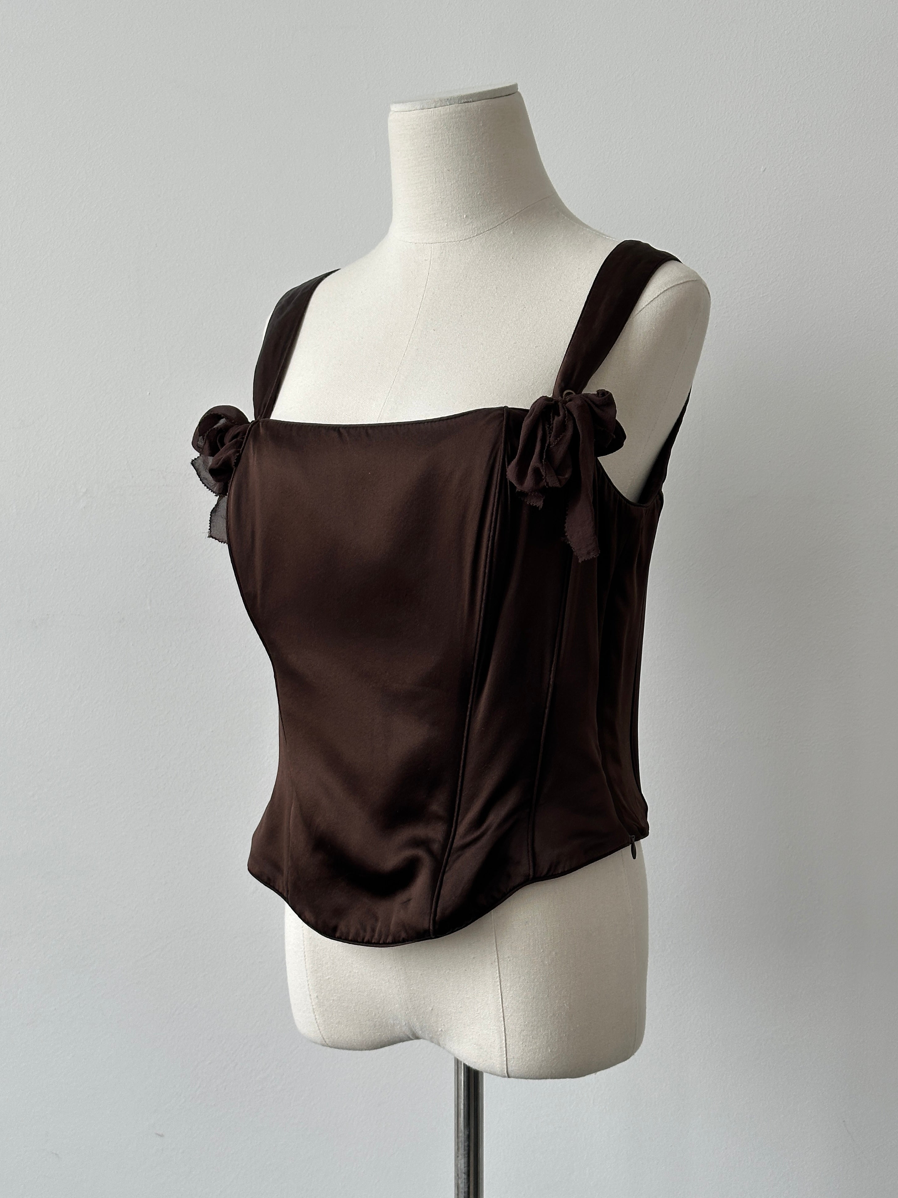 Vintage 2000s Pure Silk Sleeveless Corset Top - L
