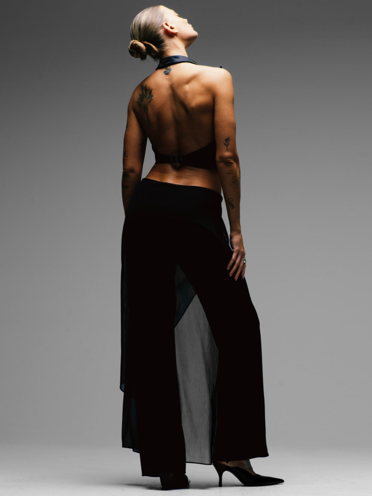 French Vintage 1990s Sheer Overlay Wide Leg Trouser - W28