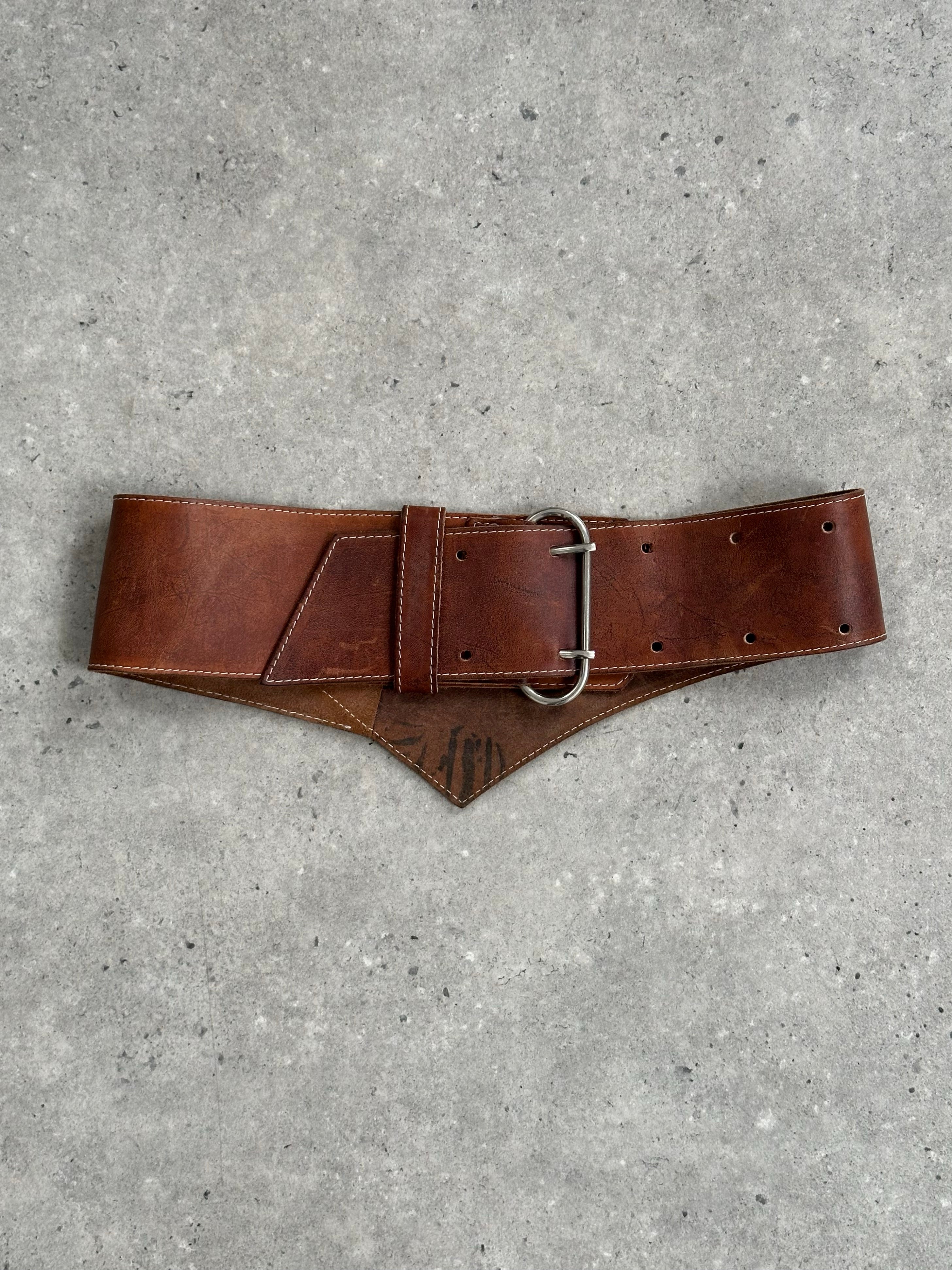 Vintage 1980s Aged Leather Chunky Belt - W25-32