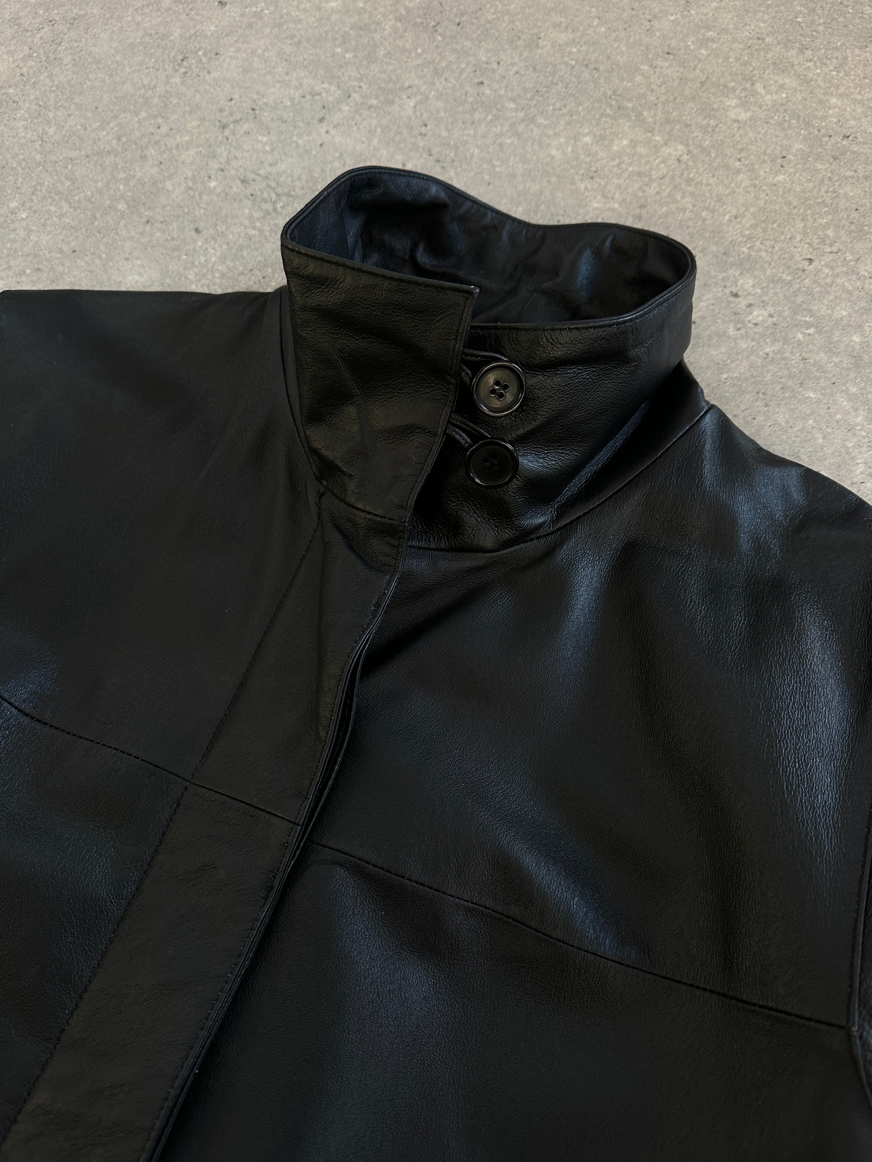 Vintage 2000s High Neck Leather Trench Coat - M - SYLK
