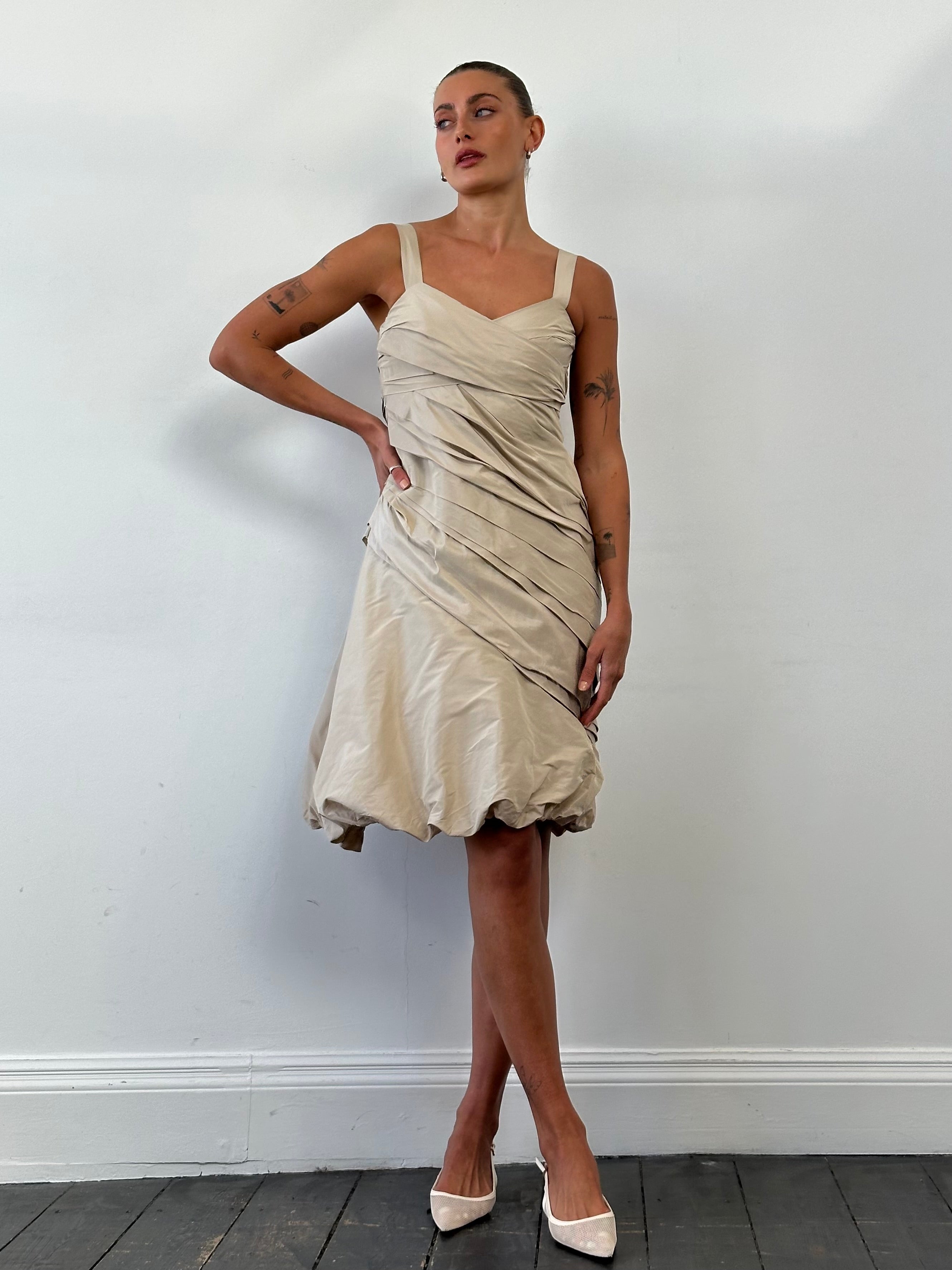 Max Mara silk asymmetric bubble hem mini dress in black, featuring a stylish silhouette and elegant design.