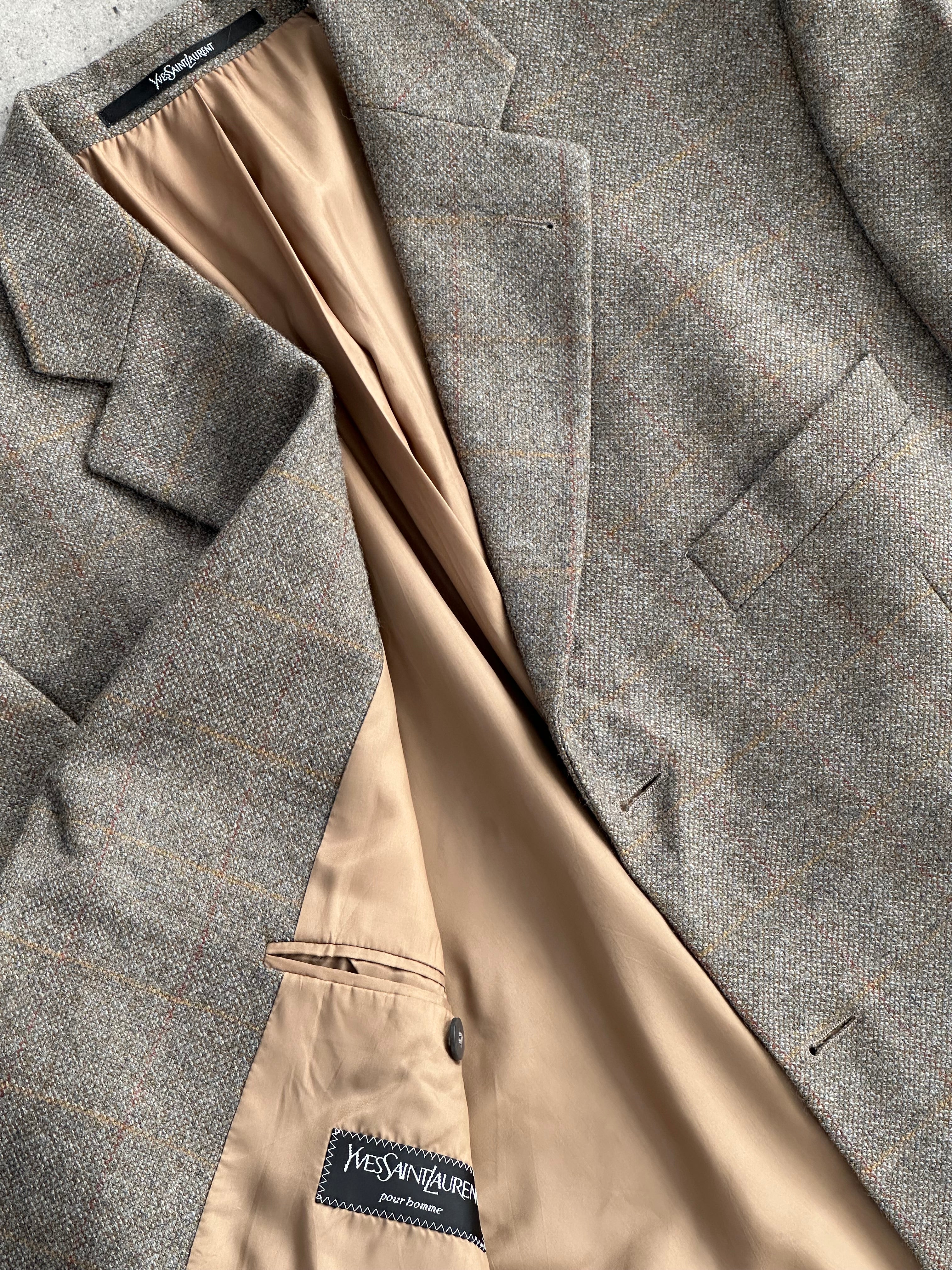 Yves Saint Laurent Pour Homme brushed wool check blazer in XL/XXL, tailored fit, with classic check pattern and structured collar.