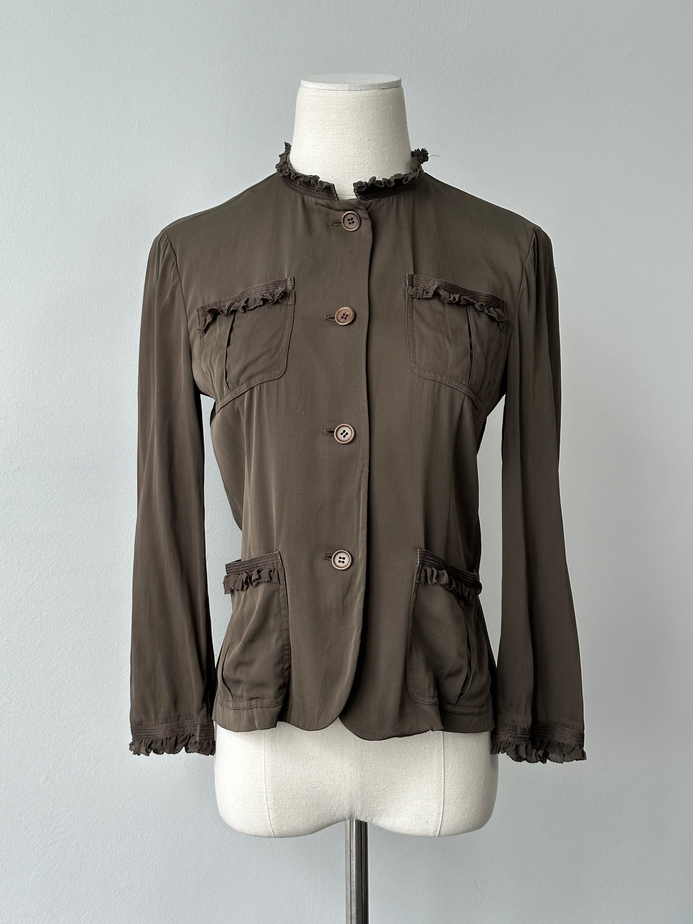 DKNY 1990s Pure Silk Ruffle Shirt - S