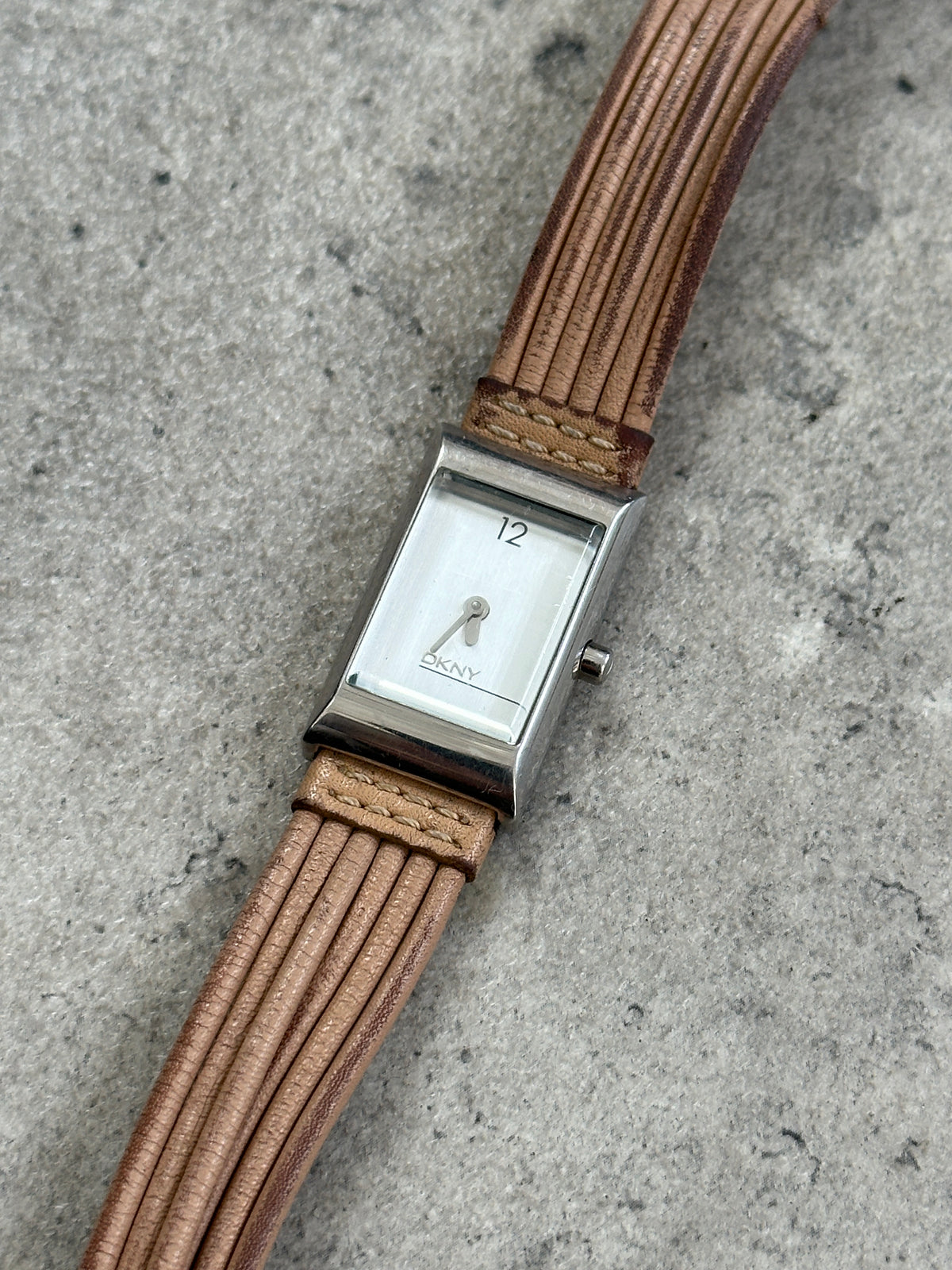 DKNY 2000s Leather Rectangular Quartz Watch
