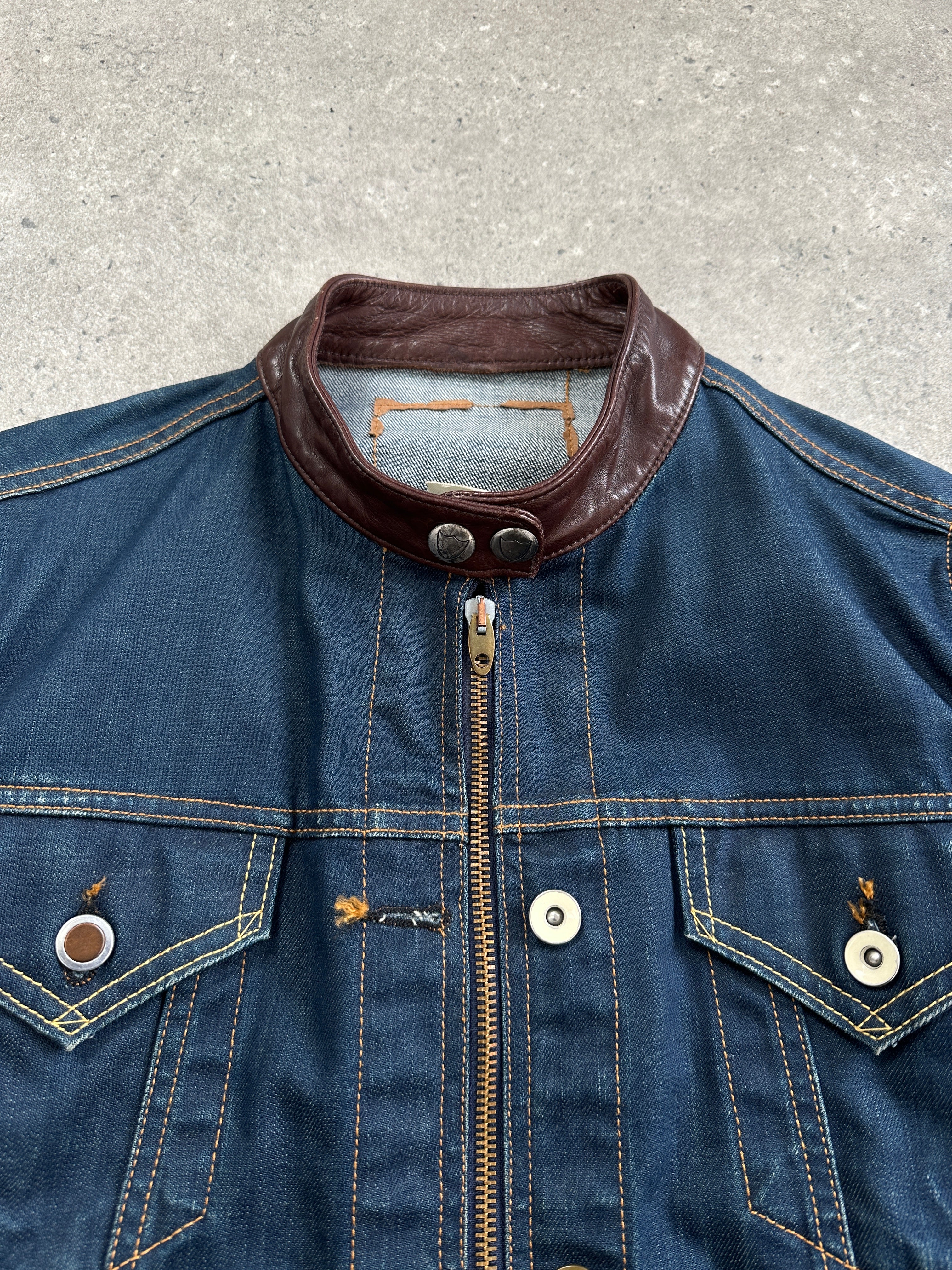 Vintage Hollywood Trading Company HTC 2000s Night Flyer moto denim jacket in size S, featuring classic design and distressed details.