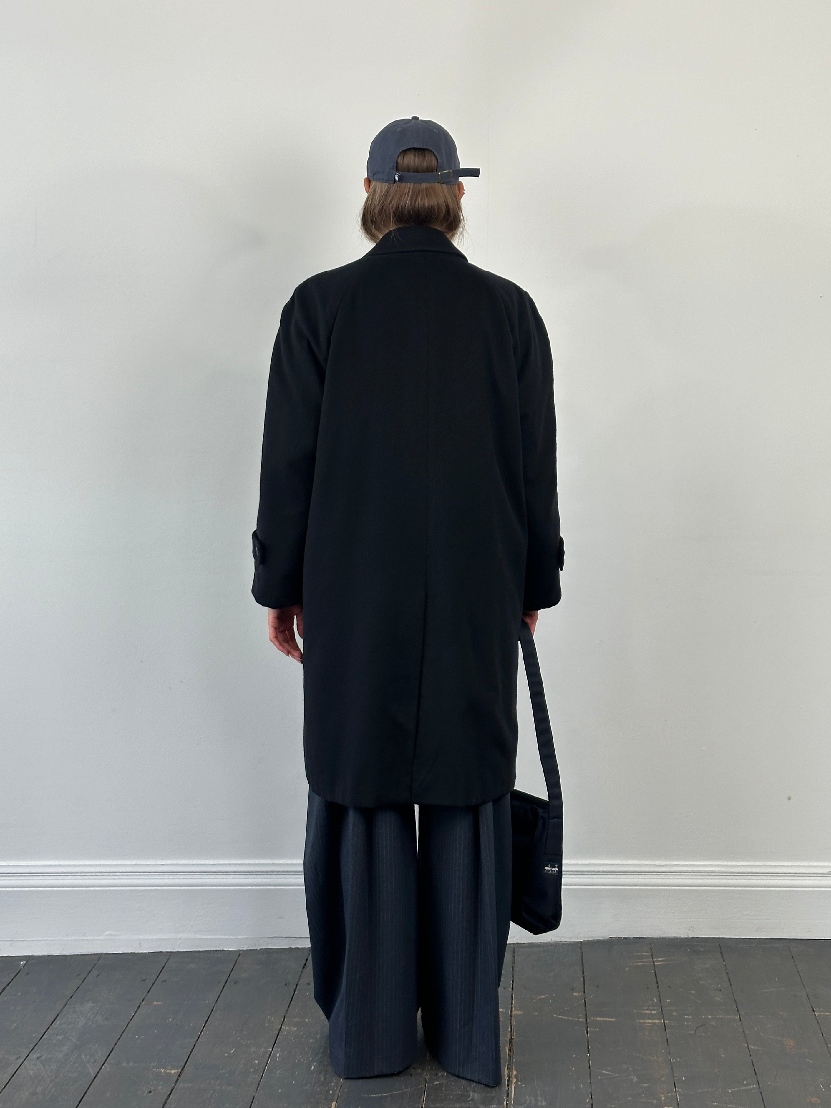 Givenchy 1990s pure wool coat with concealed placket, in XL size, featuring classic tailored design and neutral color.