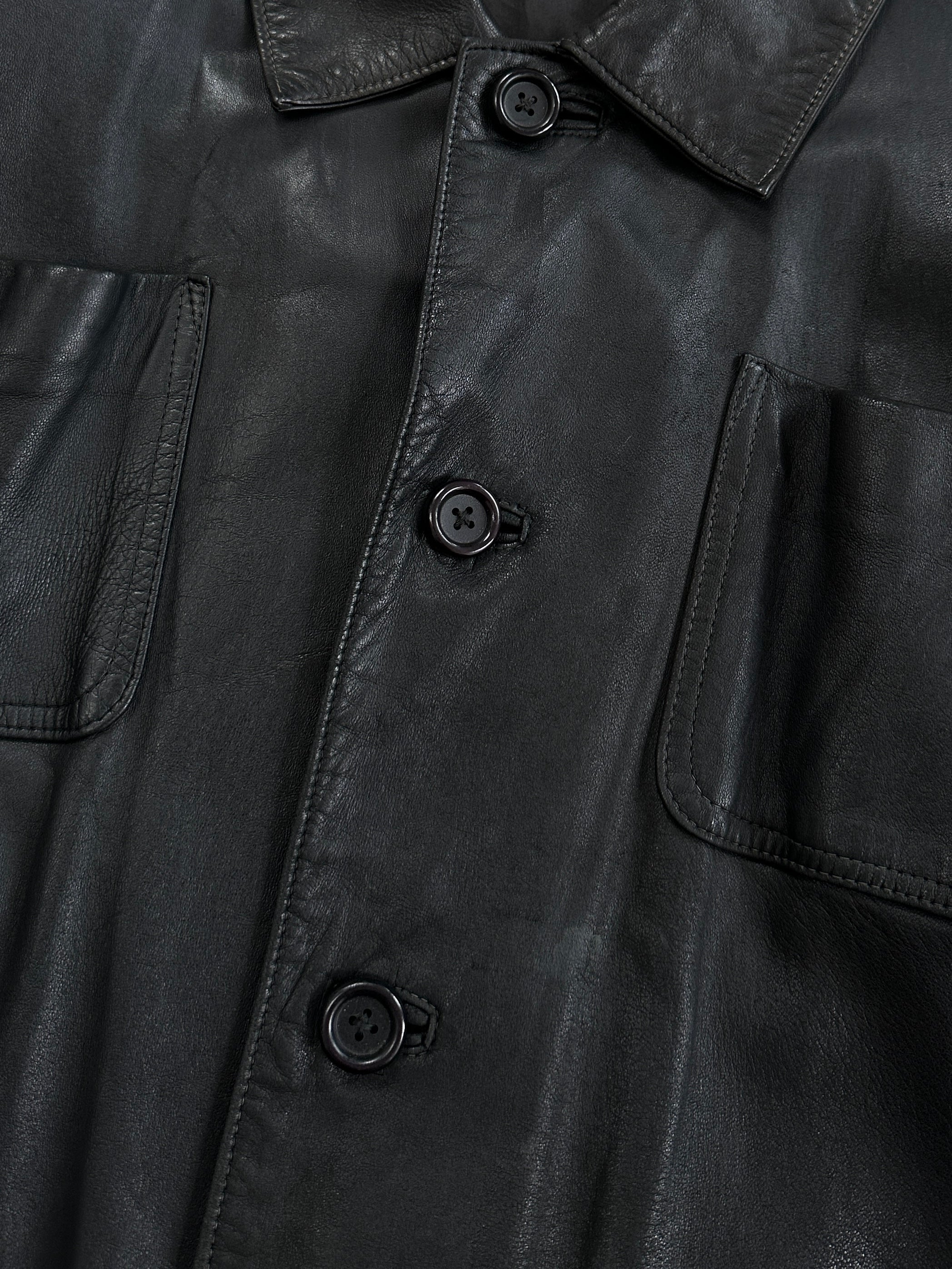 Vintage leather minimal bomber jacket in XL size, featuring classic design and smooth leather texture.
