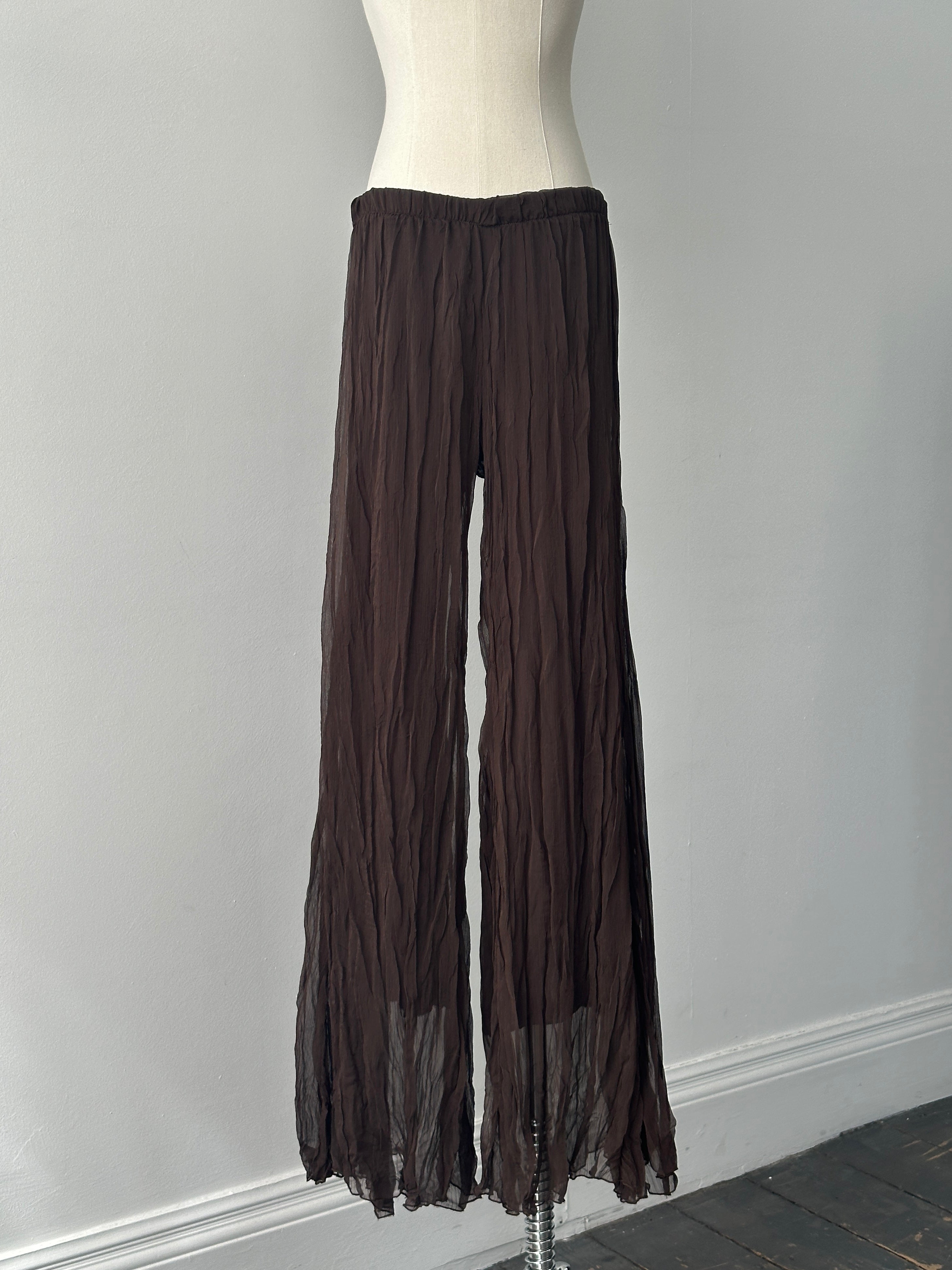 French Vintage 1990s Crinkle Flared Trousers - W28