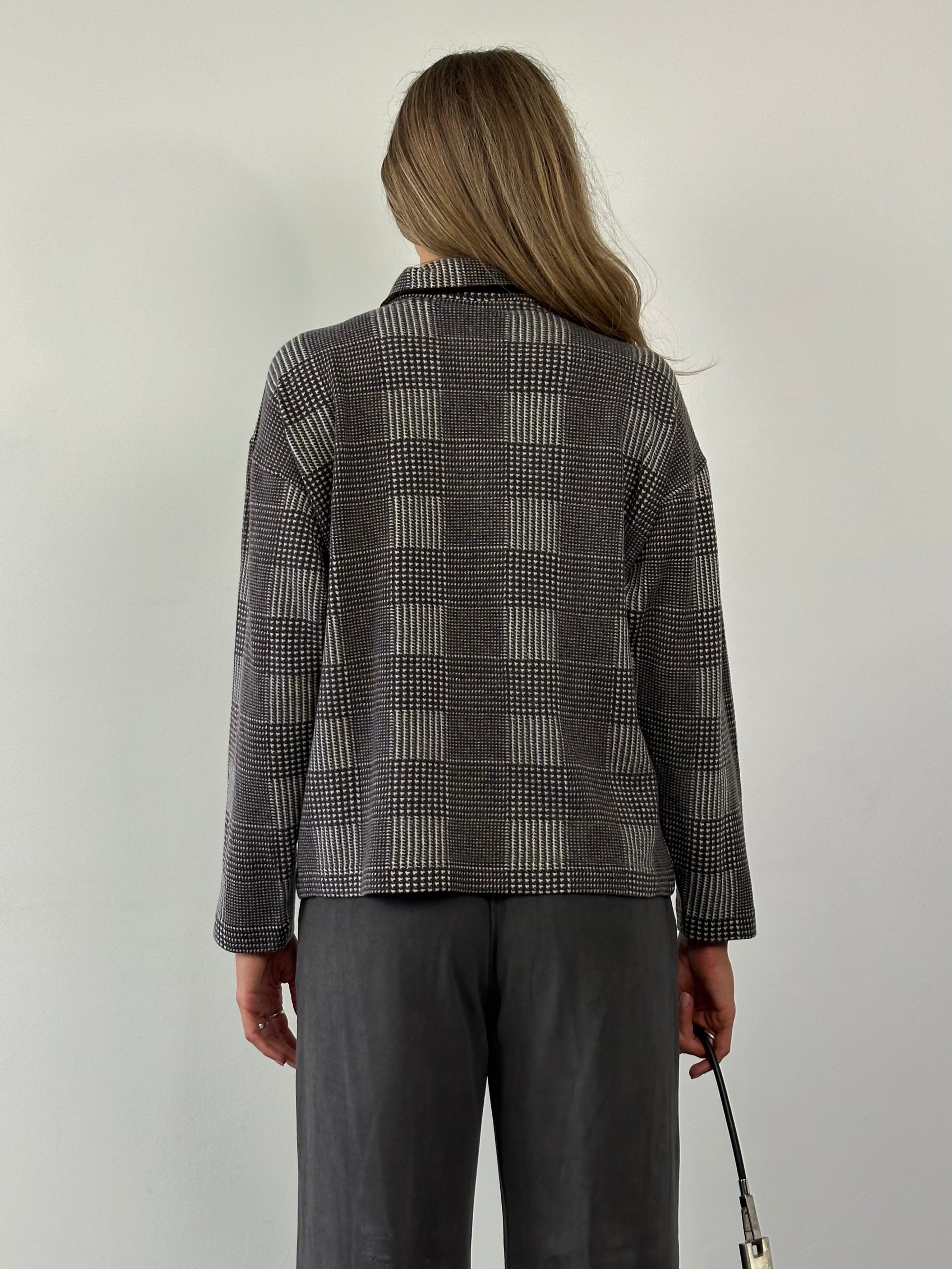 Gianfranco Ferre merino wool check logo polo jumper in size M/L, featuring a classic check pattern and logo detail.