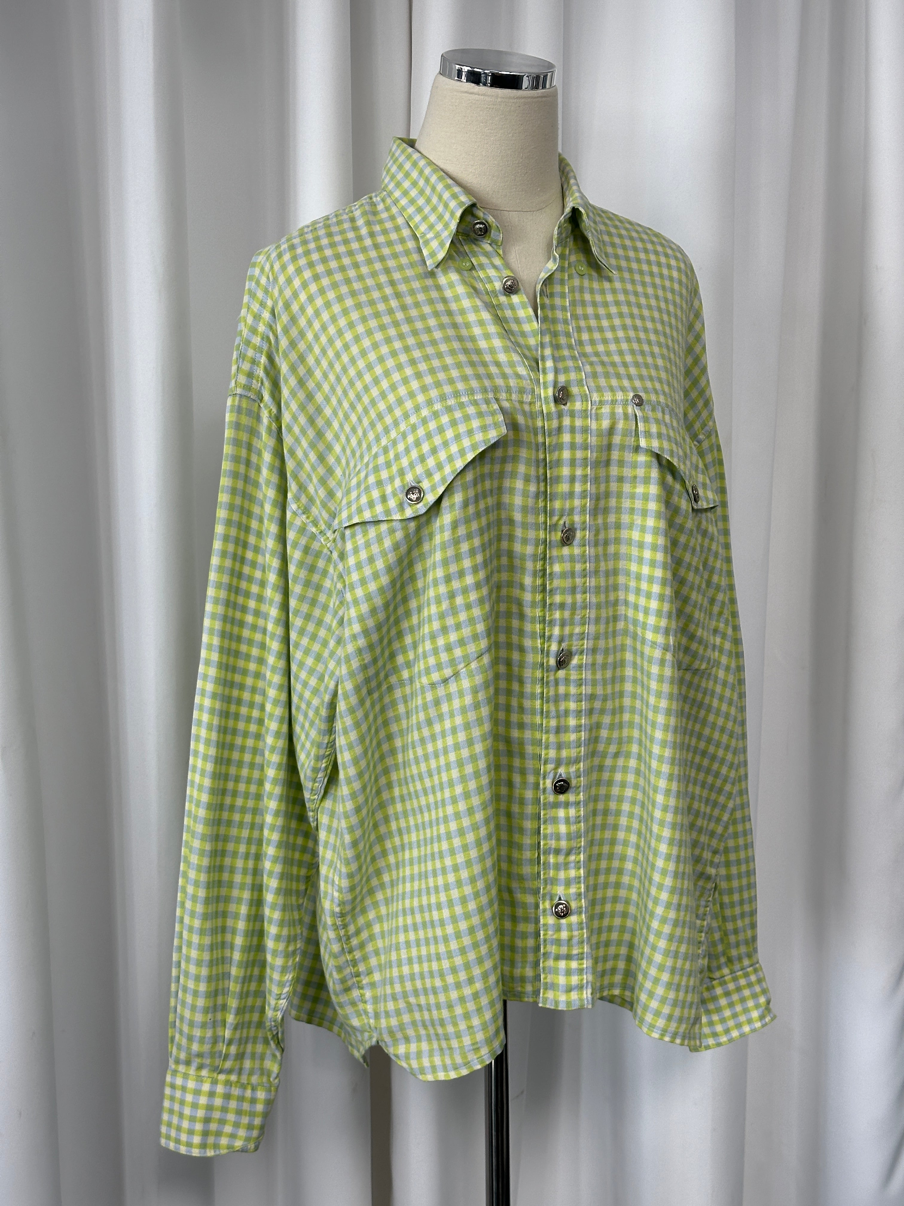Versace Jeans Couture 1990s check cotton shirt in size L/XL, featuring a classic pattern and stylish design.