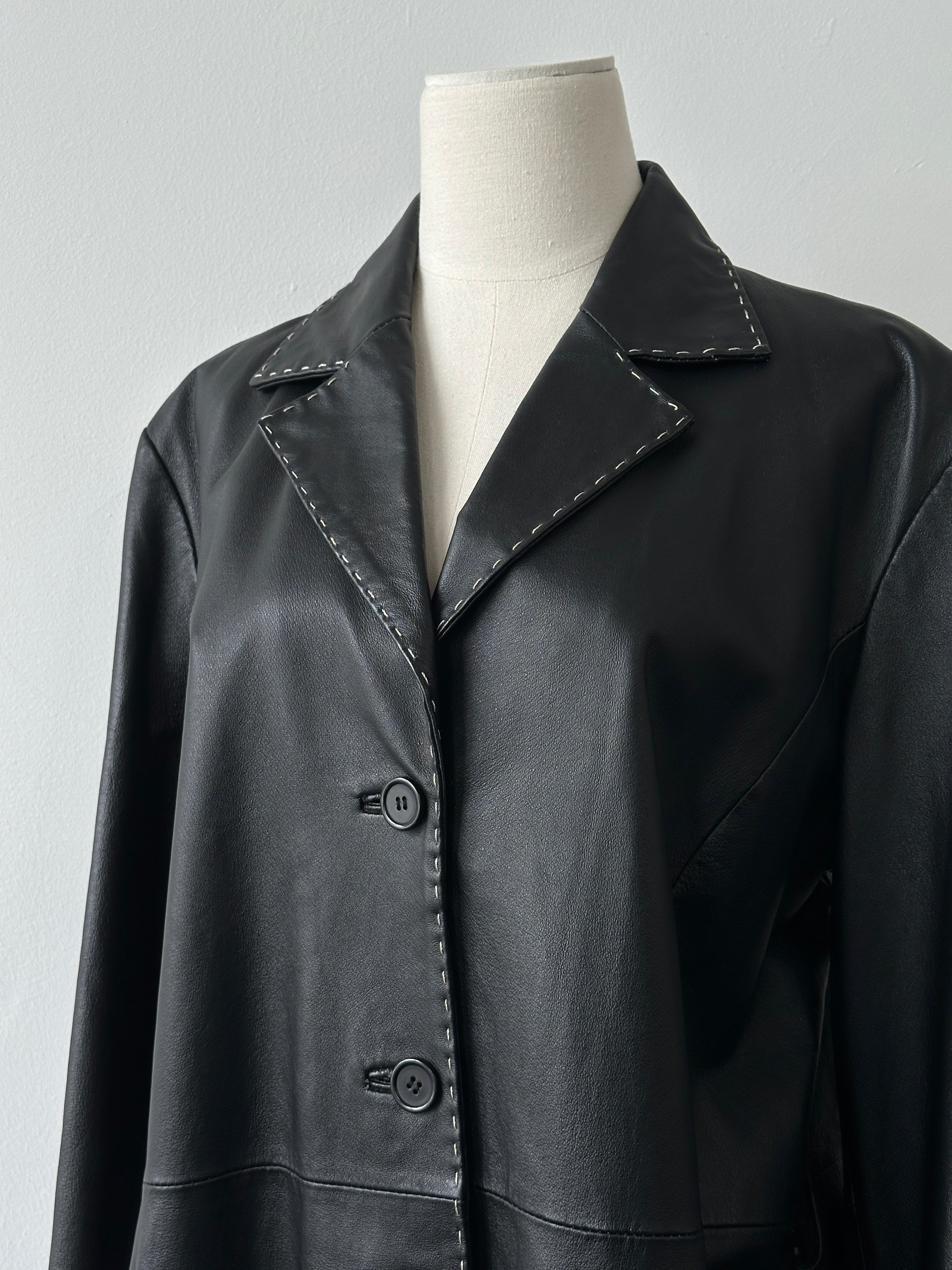 Vintage 2000s Leather Single Breasted Trench - XL