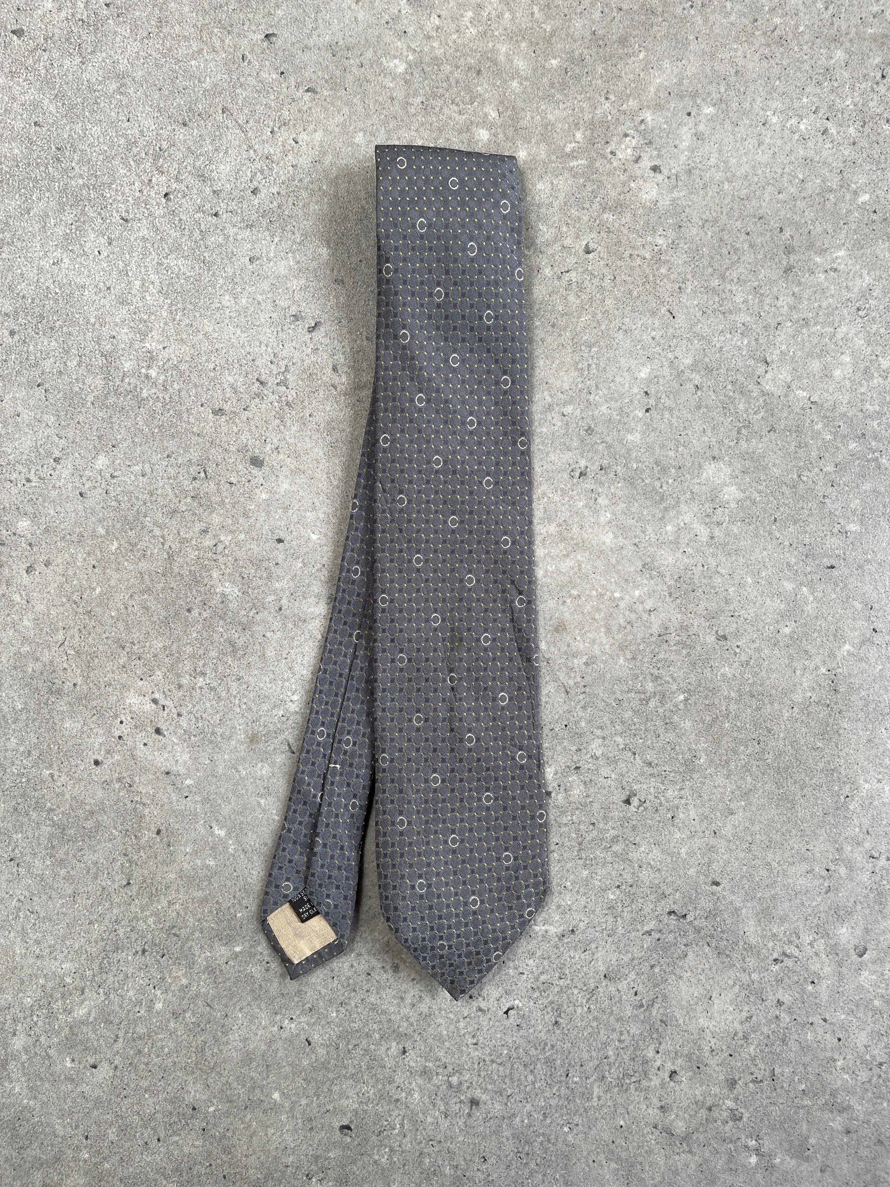Celine 1990s Pure Silk Woven Monogram Tie