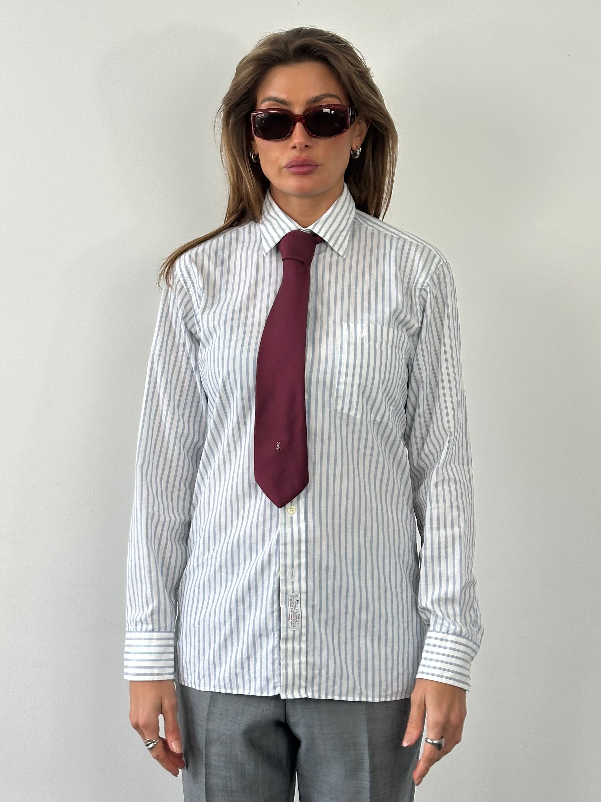 Christian Dior 1990s cotton striped logo shirt, women's size S, featuring classic Dior branding and casual button-up style.