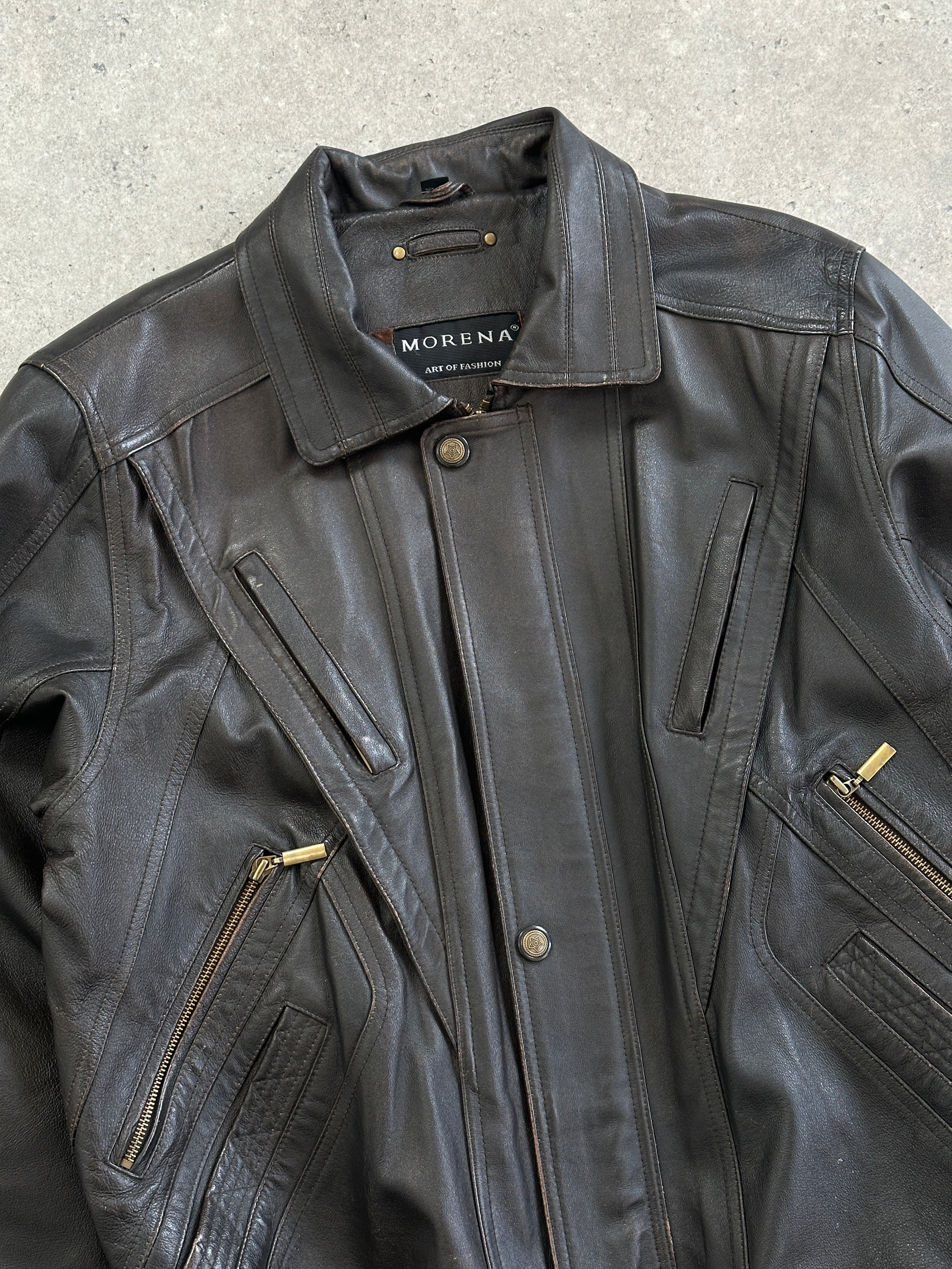 Vintage brand vintage leather blouson bomber jacket in XL size, featuring classic design and distressed leather texture.
