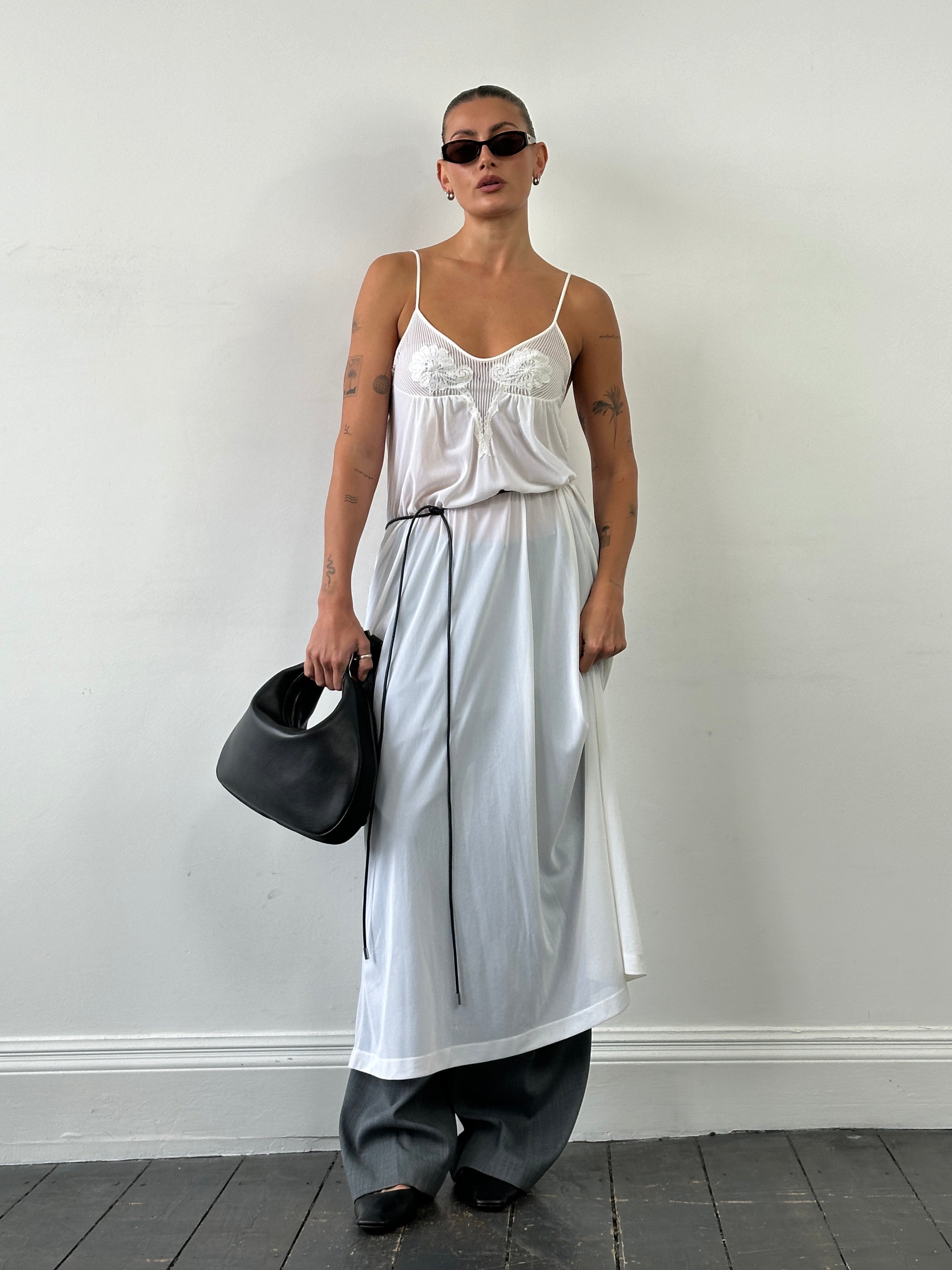 Vintage sheer maxi slip dress in size S/M, flowing lightweight dress with delicate fabric and elegant design.