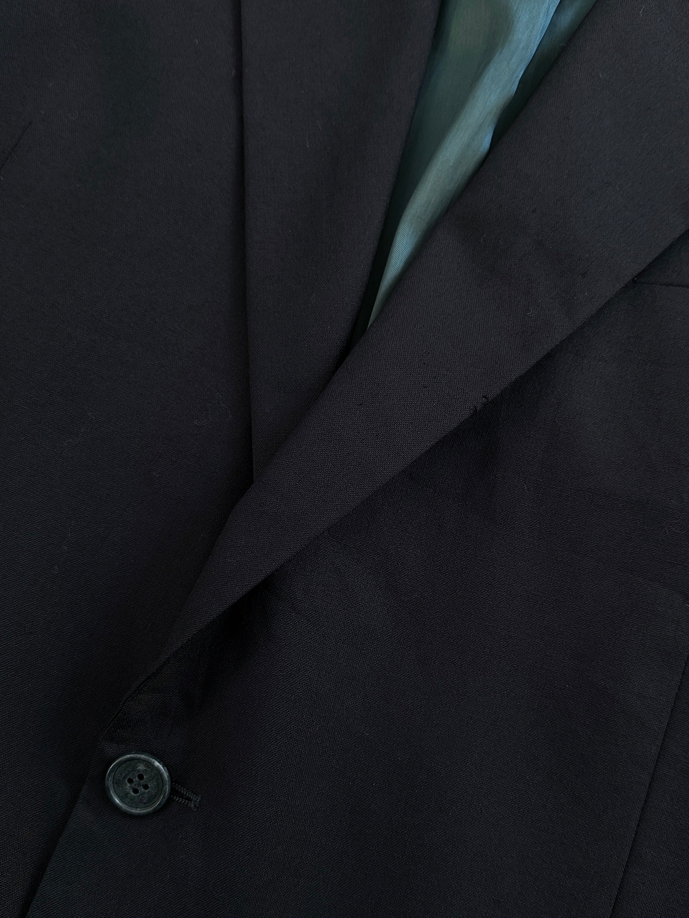 Yves Saint Laurent men's 1990s pure wool single-breasted blazer in size 44R/XL, tailored fit, classic design, dark color.
